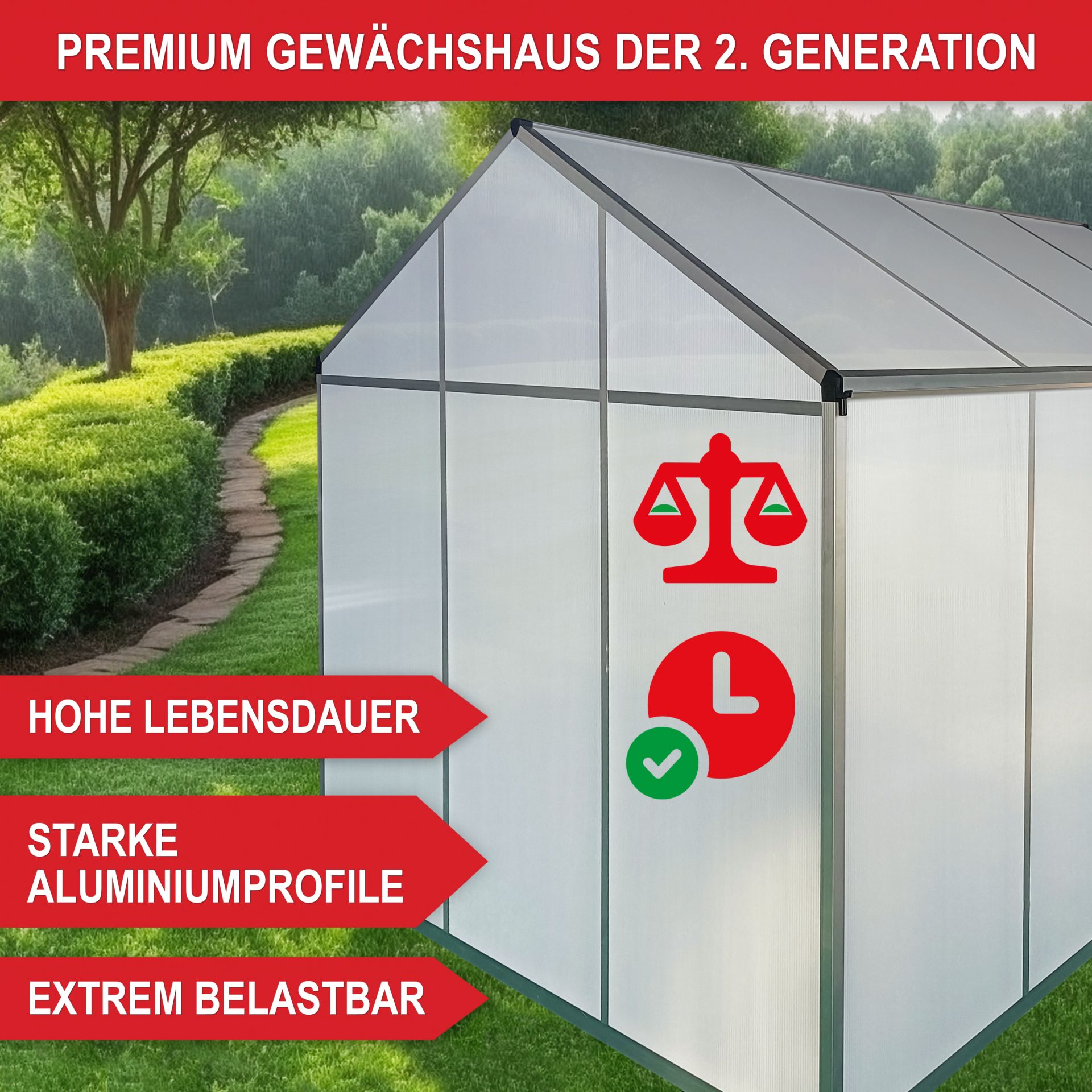 Gewächshaus Aluminium M - hohe Lebensdauer, starke Aluminiumprofile, extrem belastbar