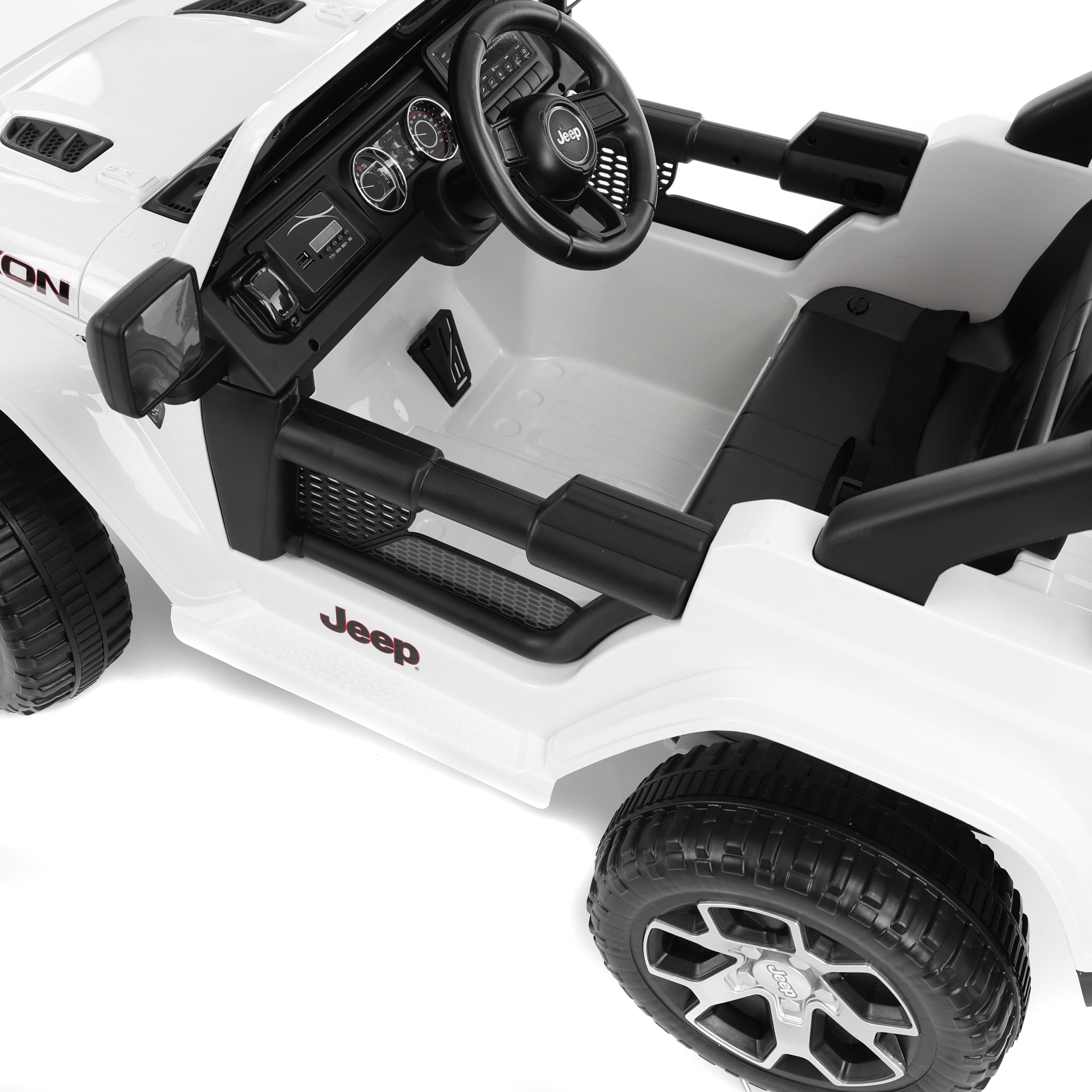 Kinder Elektro Jeep HECHT Wrangler Rubicon Weiß mit Lichtschalter und Hupe