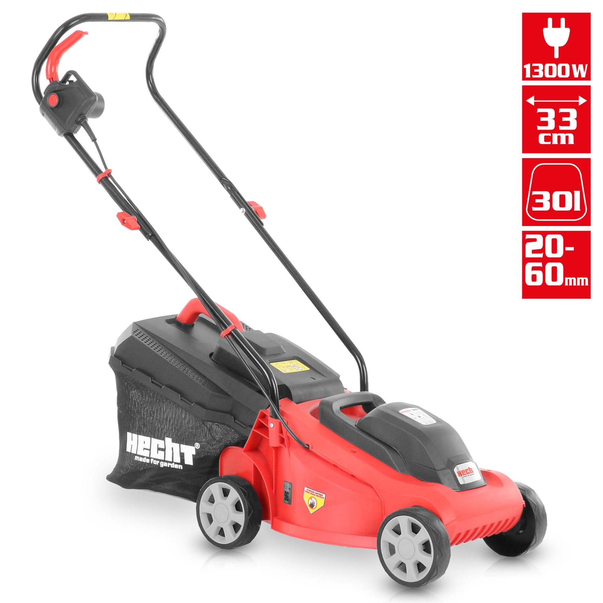 Hecht Elektro-Rasenmäher 1233 mit robusten 1300 Watt Elektro-Motor und 3-fach Schnitthöhenverstellung 