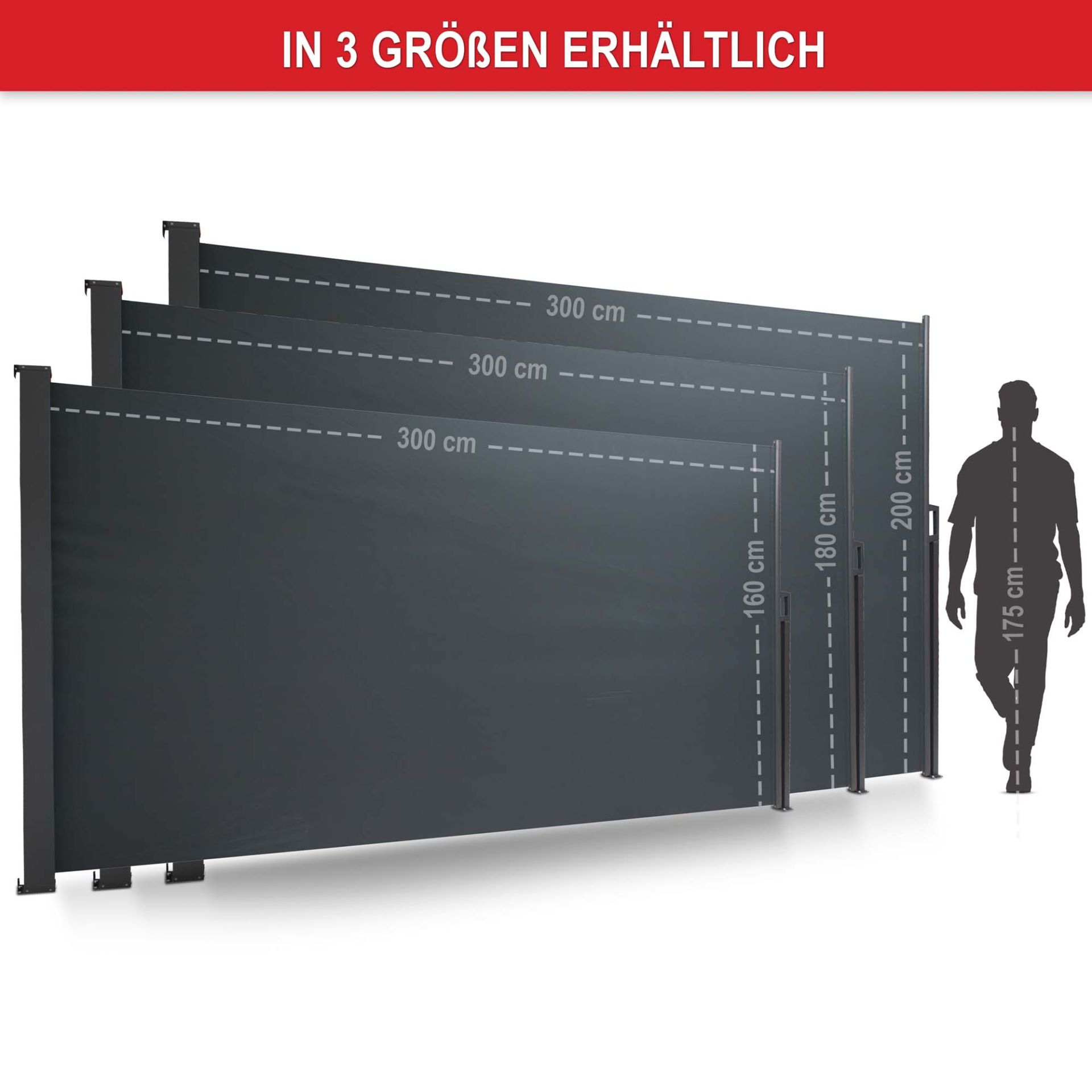 In 3 Größen erhältlich, klein, mittel, groß - Seitenmarkise L