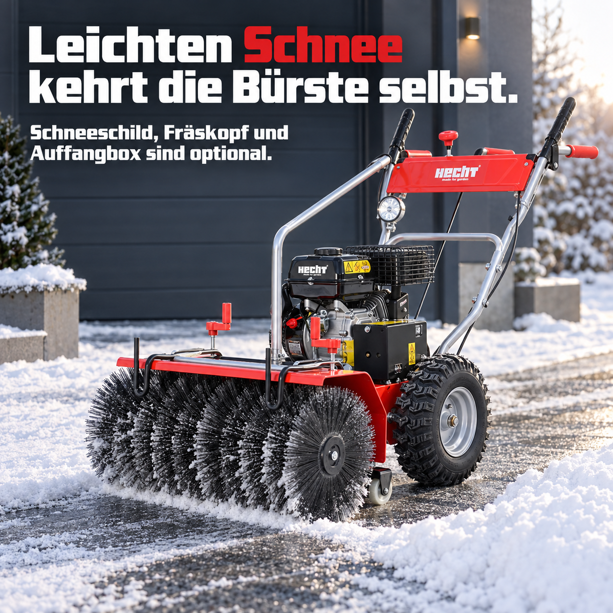 HECHT Kehrmaschine 8616 SE kehrt leichten Schnee selbstständig beiseite (Dieses Bild wurde mit Hilfe von KI generiert.)