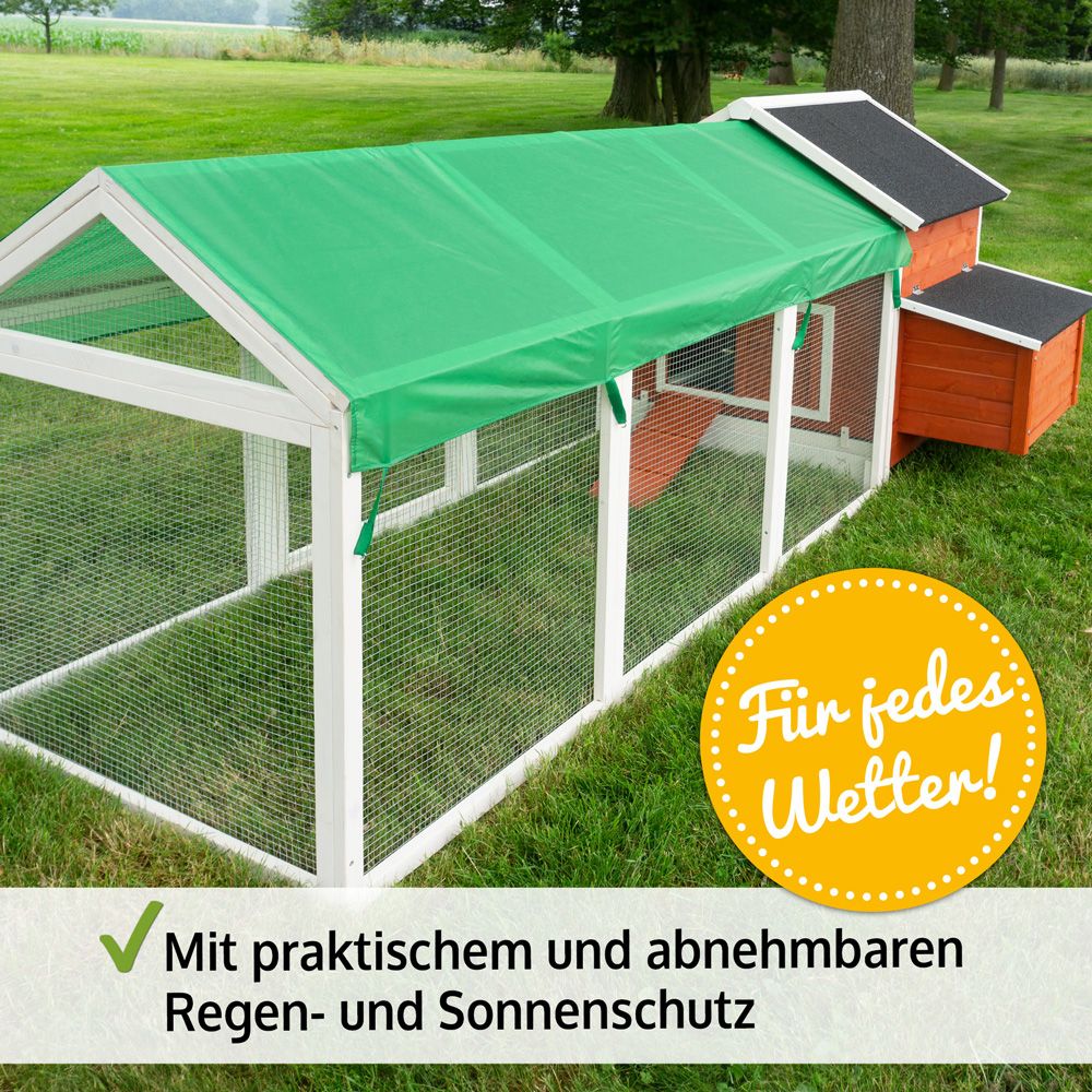 Hühnervoliere Betty Set Rot; zusätzlicher Regen- und Sonnenschutz