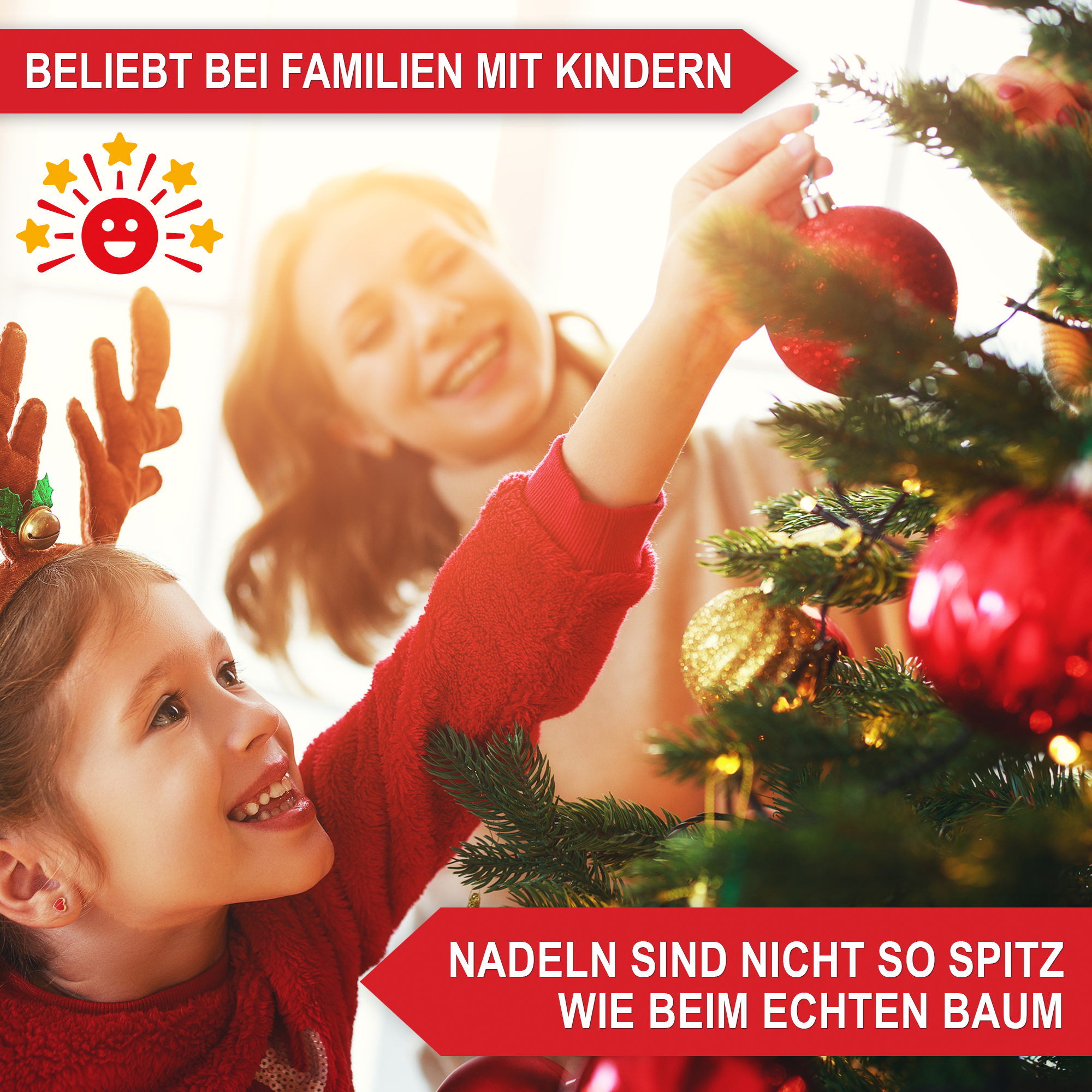 Nadeln sind nicht so spitz wie beim echten Baum, beleibt bei Familien und Kindern - Weihnachtsbaum Classic 2,20 m