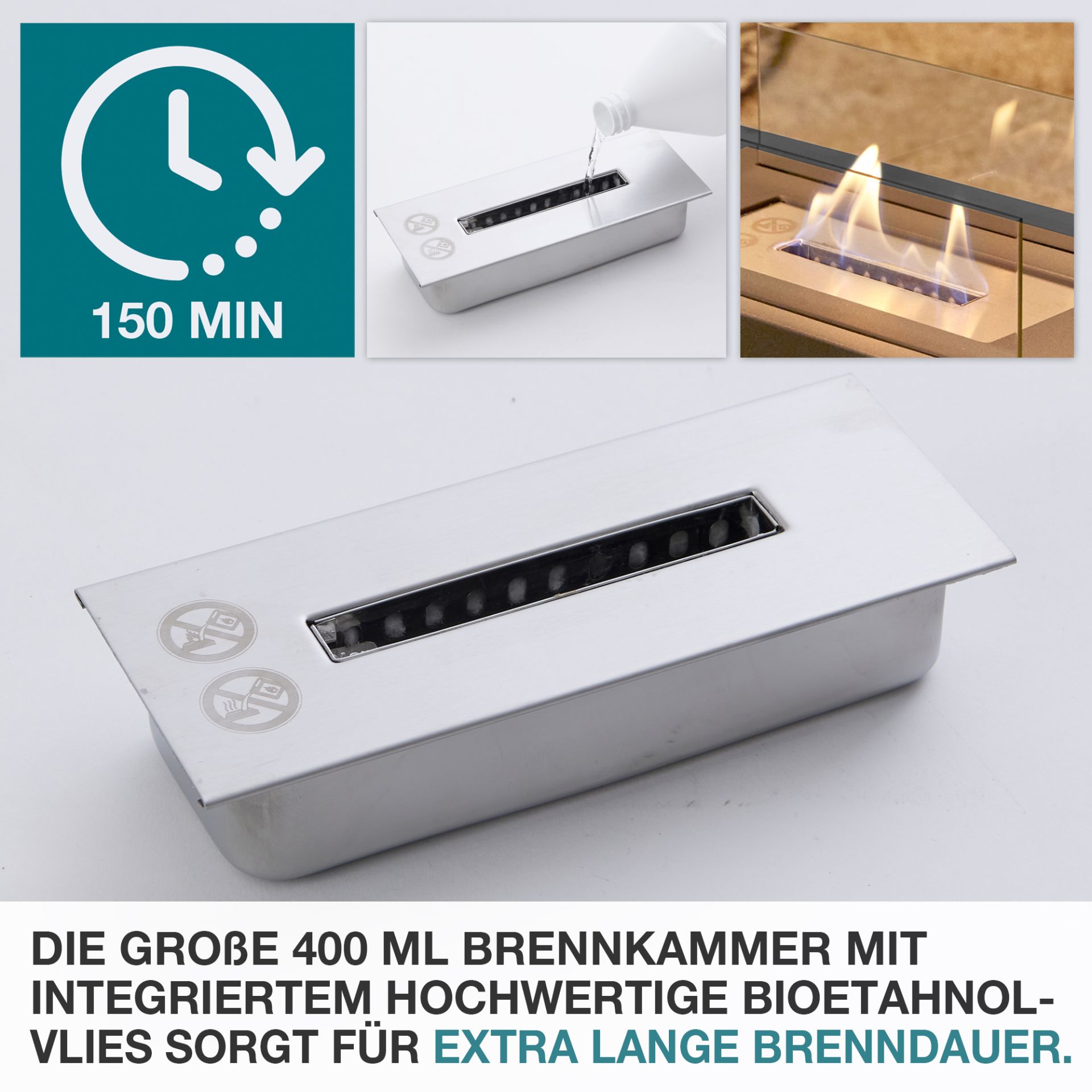 43924-galeriebild_1 TOM Tischkamin Eckig; Große 400 Milliliter Brennkammer