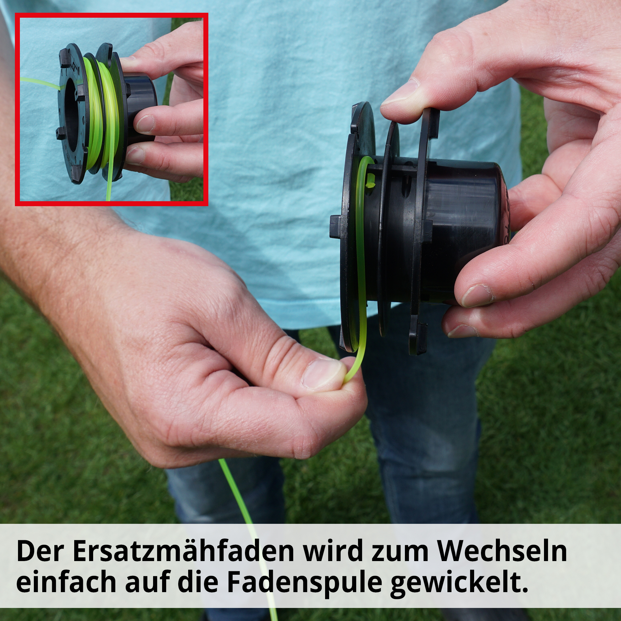 Hecht 10009024 Mähfaden; Der Ersatzmähfaden wird zum Wechseln einfach auf die Fadenspule gewickelt