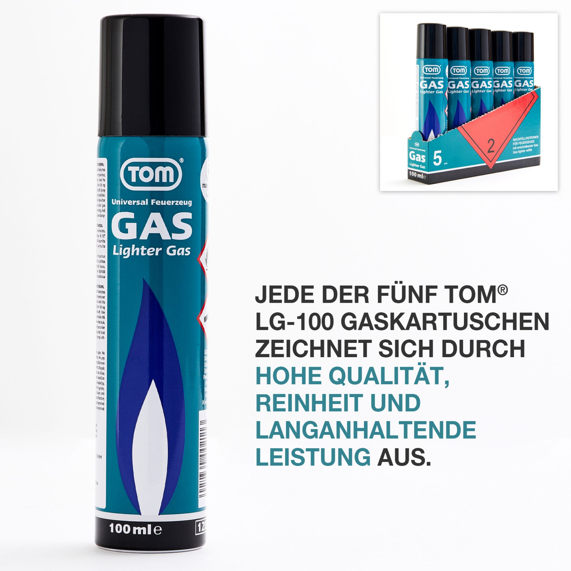 TOM LG-100 Feuerzeug Gas; hohe Qualität, Reinheit und langanhaltende Leistung