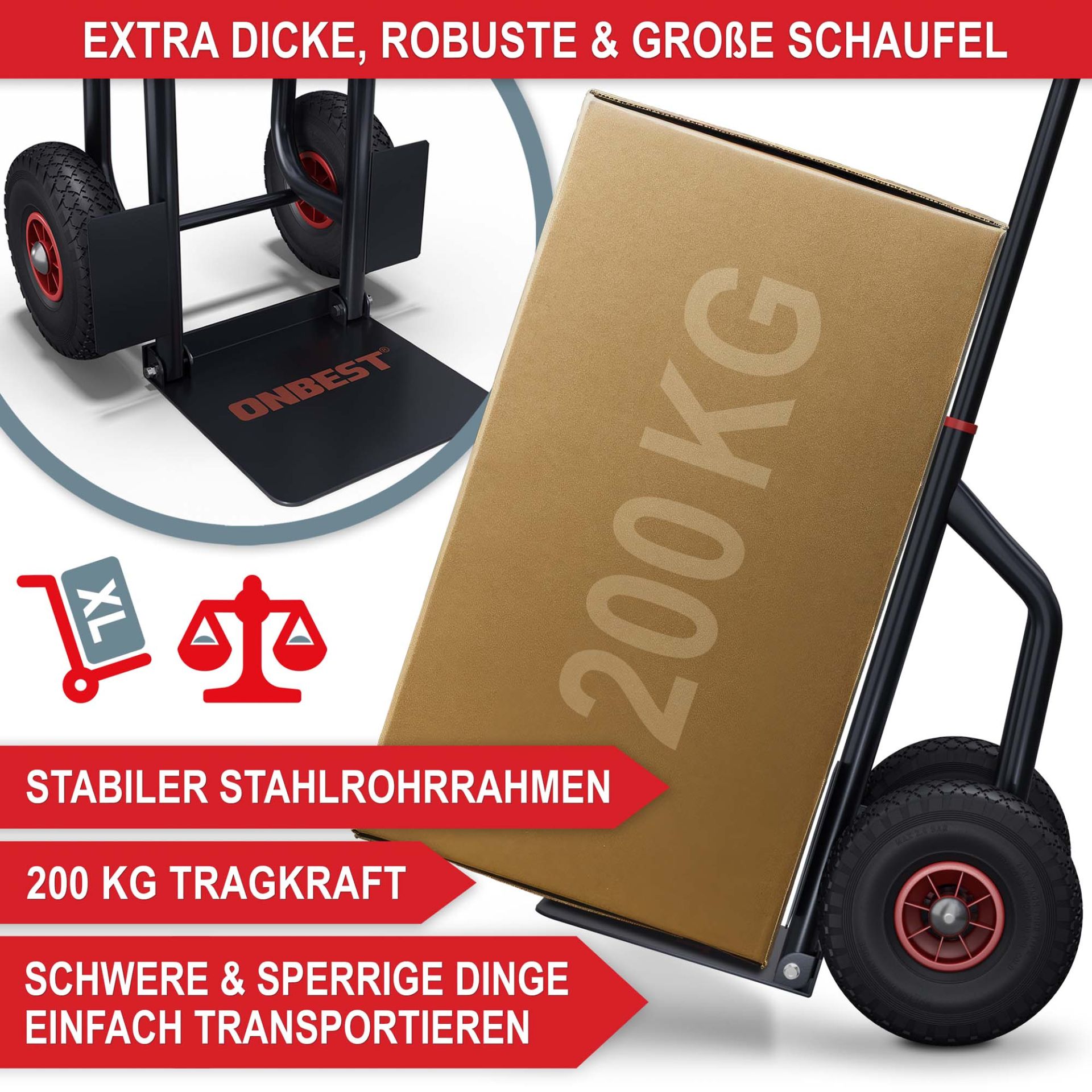 Sackkarre klappbar - stabiler Stahlrohrrahmen, große Tragkraft, schwere und sperrige Dinge einfach transportieren