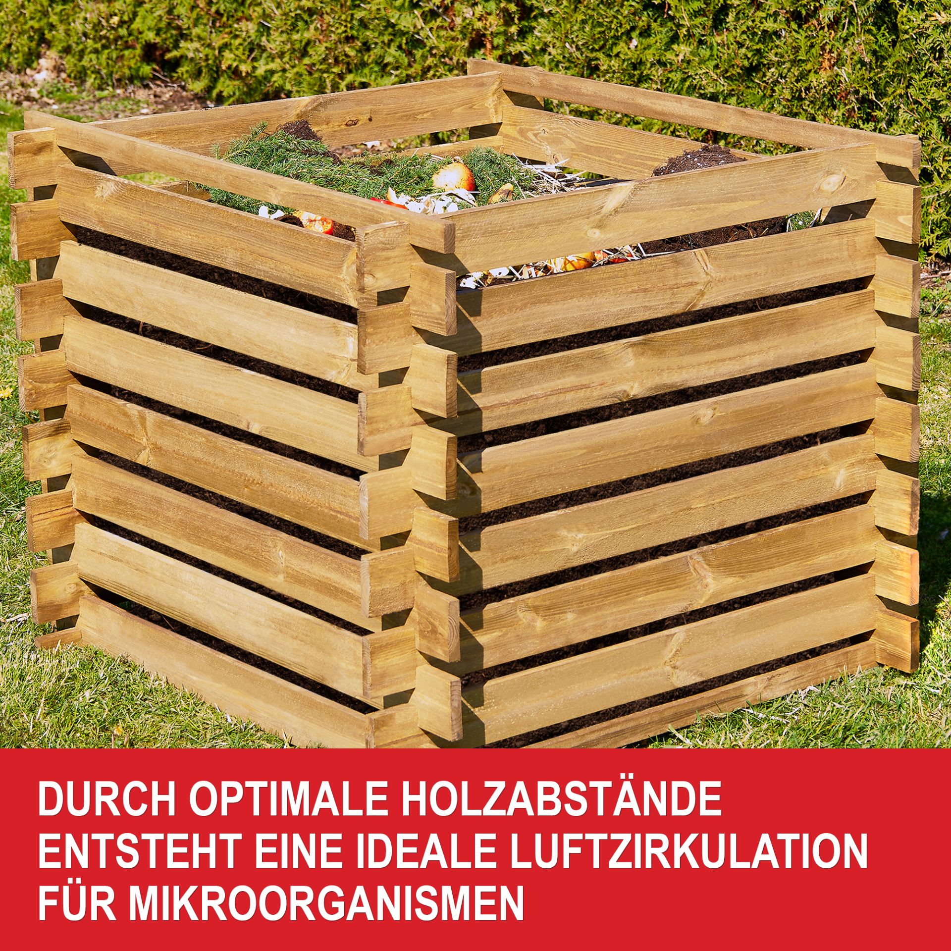 Komposter Holz - Durch optimale Holzabstände entsteht eine ideale Luftzirkulation für Mikroorganismen