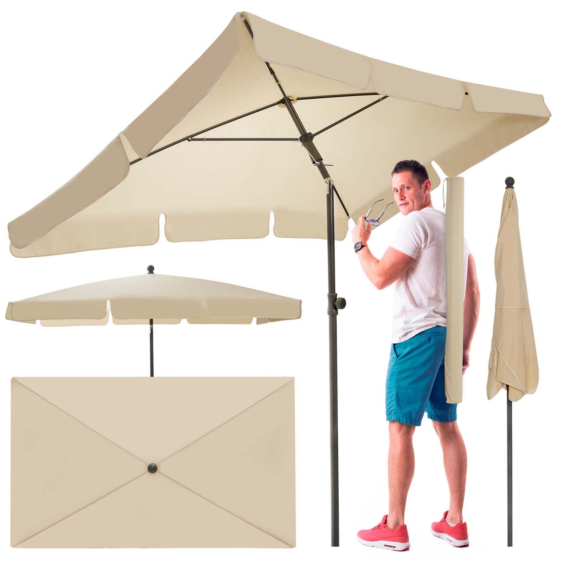 TOM Sonnenschirm SU-100 Beige; rechteckiger Sonnenschirm