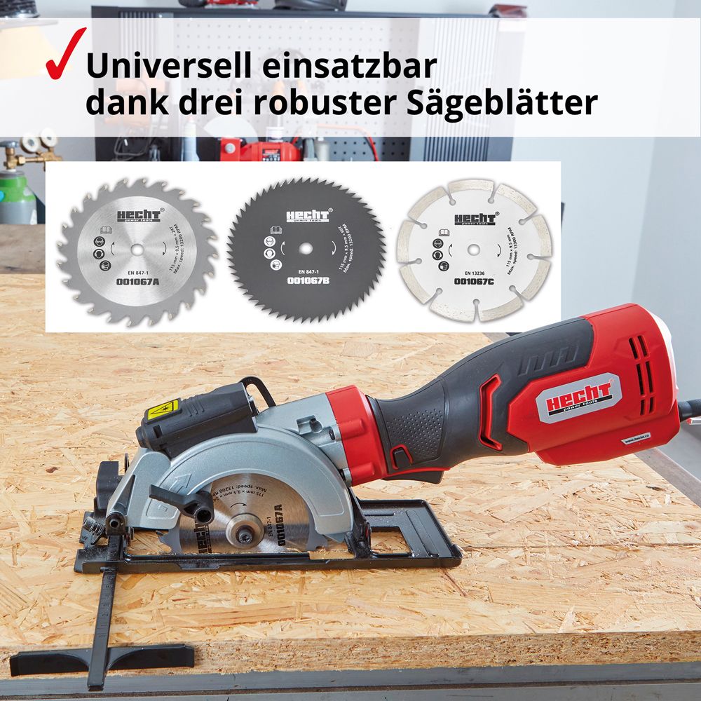 Hecht Mini Handkreissäge 1067; Universell einsetzbar dank 3 robusten Säheblätter