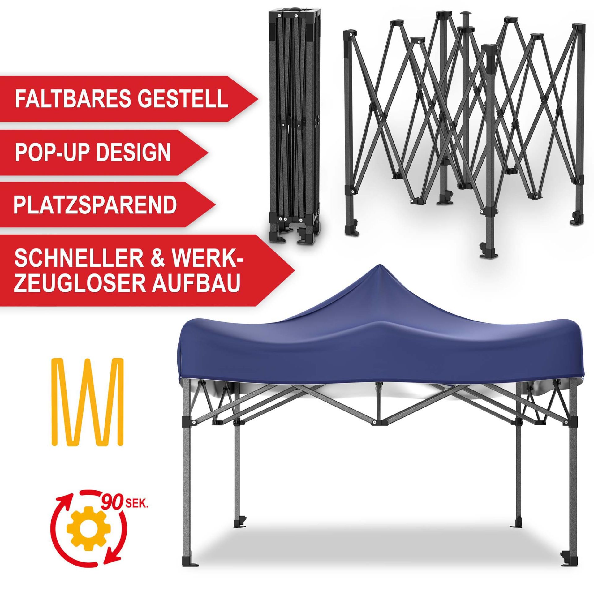 Pavillon blau - Faltbares Gestell, Pop-up Design, platzsparend