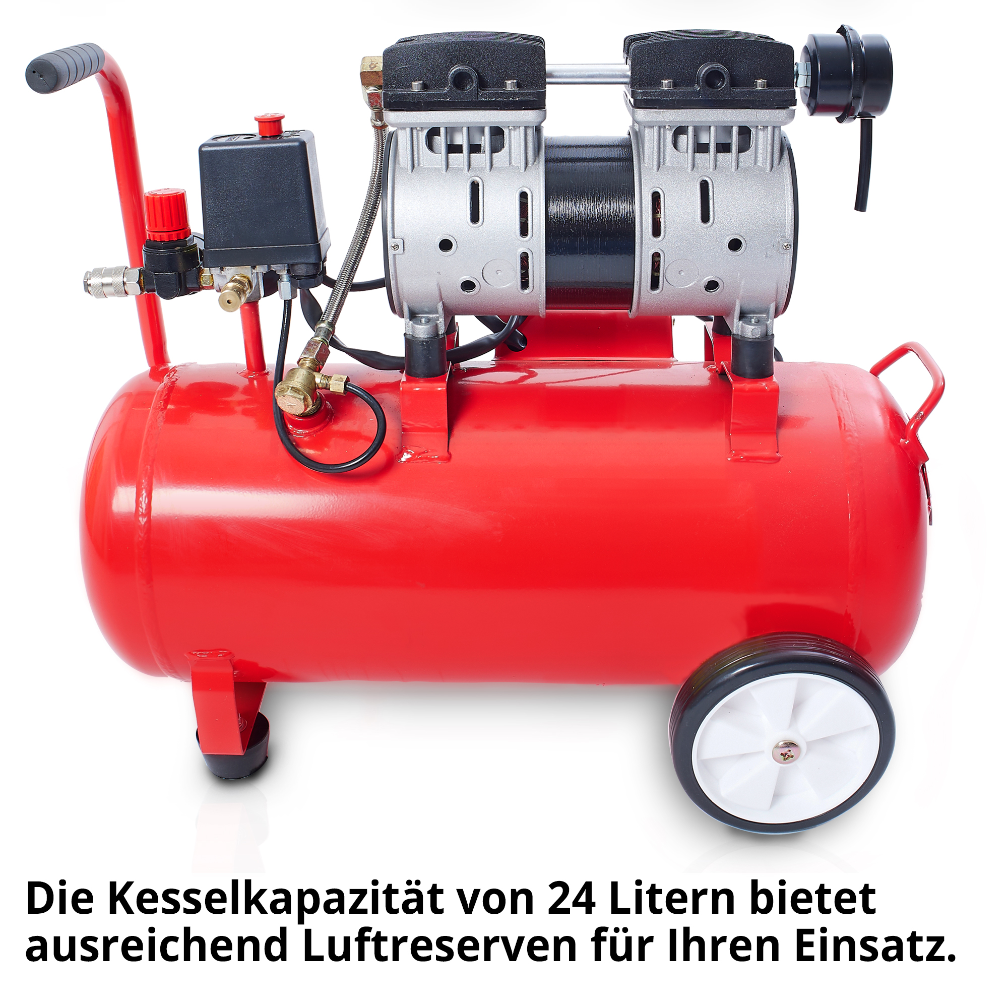 Flüster Kompressor; 24 Liter Kesselkapazität Flüster Kompressor; 24 Liter Kesselkapazität