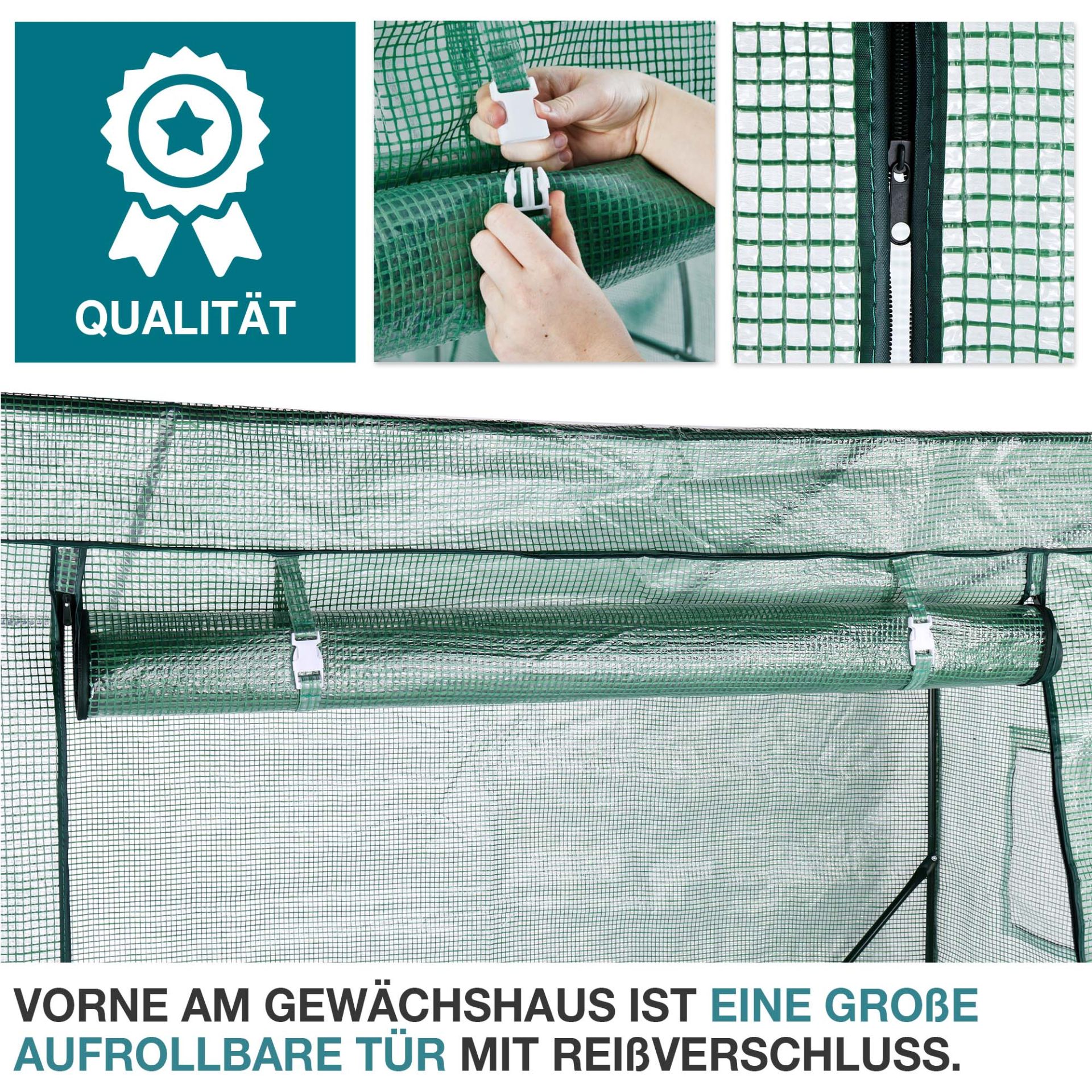 TOM Tomaten Gewächshaus GH-160; große aufrollbare Tür mit Reißverschluss auf der Vorderseite