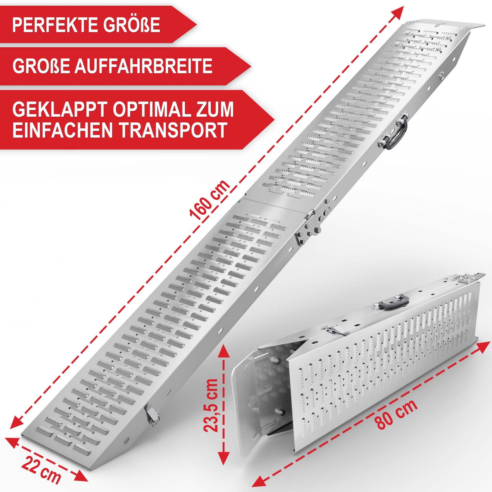 Auffahrrampen klappbar - Perfekte Größe, große Auffahrbreite, geklappt optimal zum einfachen Transport