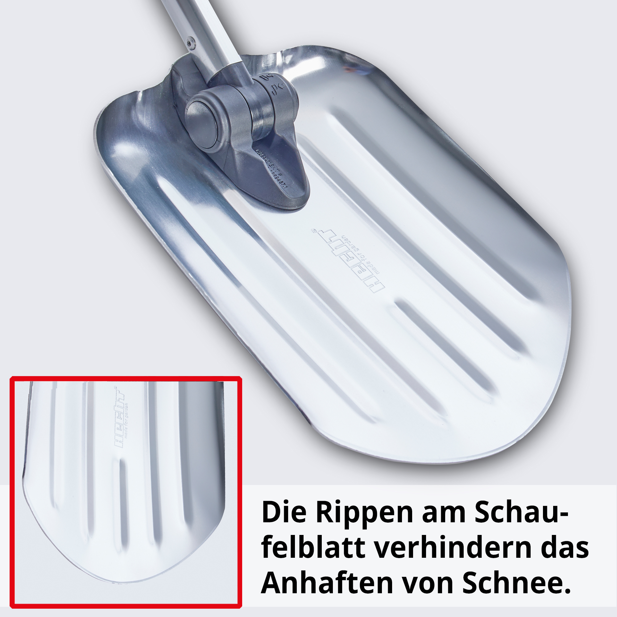Hecht 205 GT Schneeschaufel Auto; Die Rippe am Schaufelblatt verhindern das Anhaften von Schnee