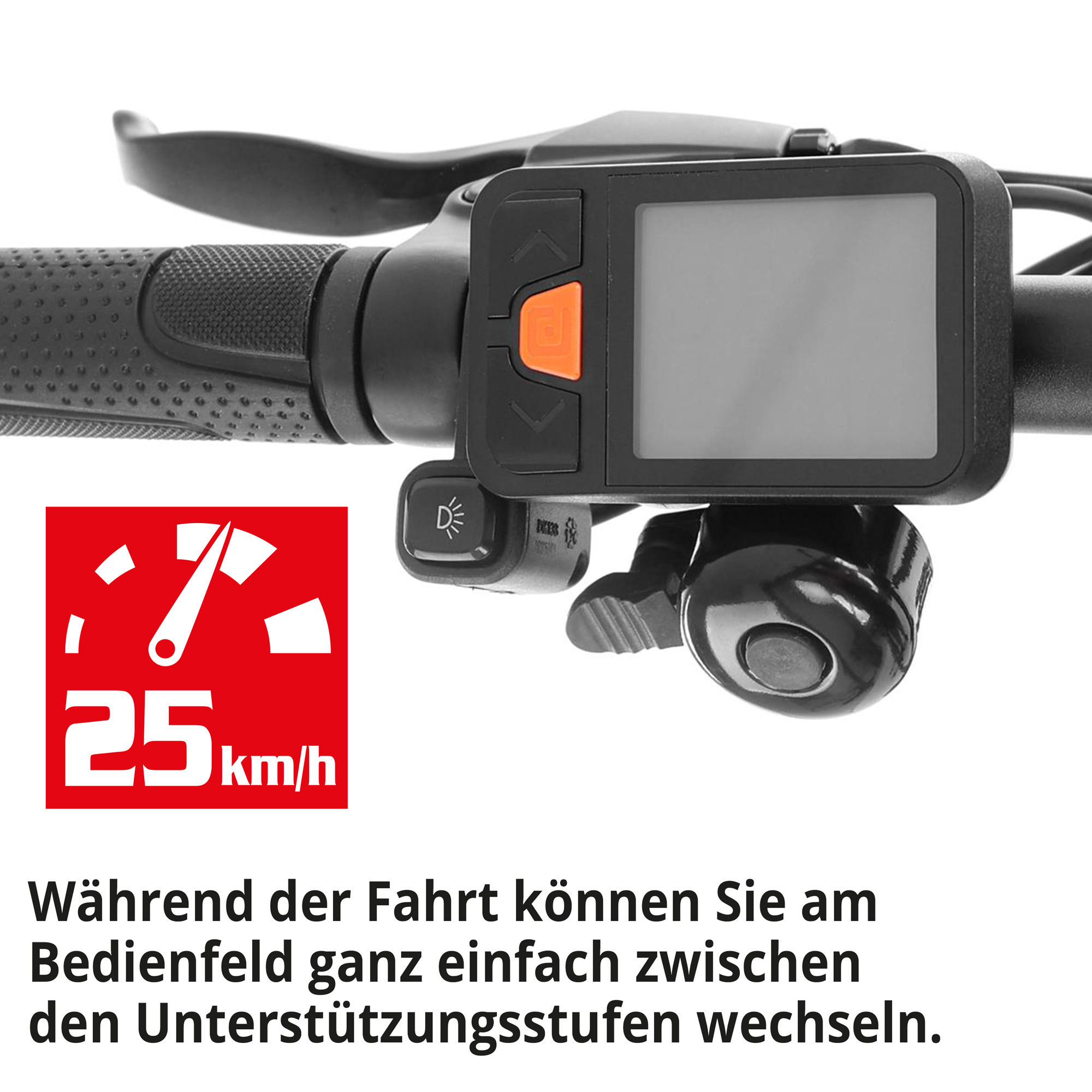 Elektro Klapprad; Während der Fahrt können Sie am Bedienfeld ganz einfach zwischen den Unterstützungsstufen wechseln