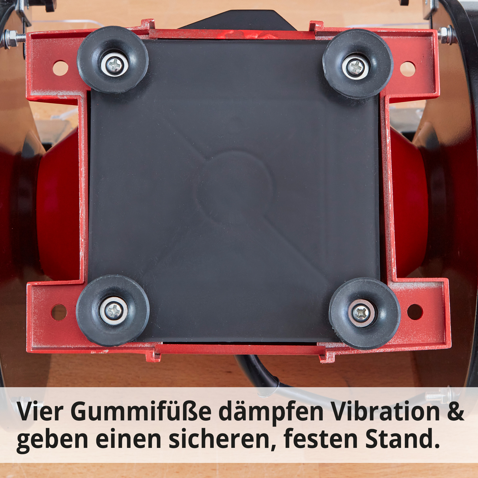 Hecht 1723 Doppelschleifer; 4 Gummifüßen dämpfen Vibration, geben festen, sicheren Stand und sorgen für einen ruhigen Lauf