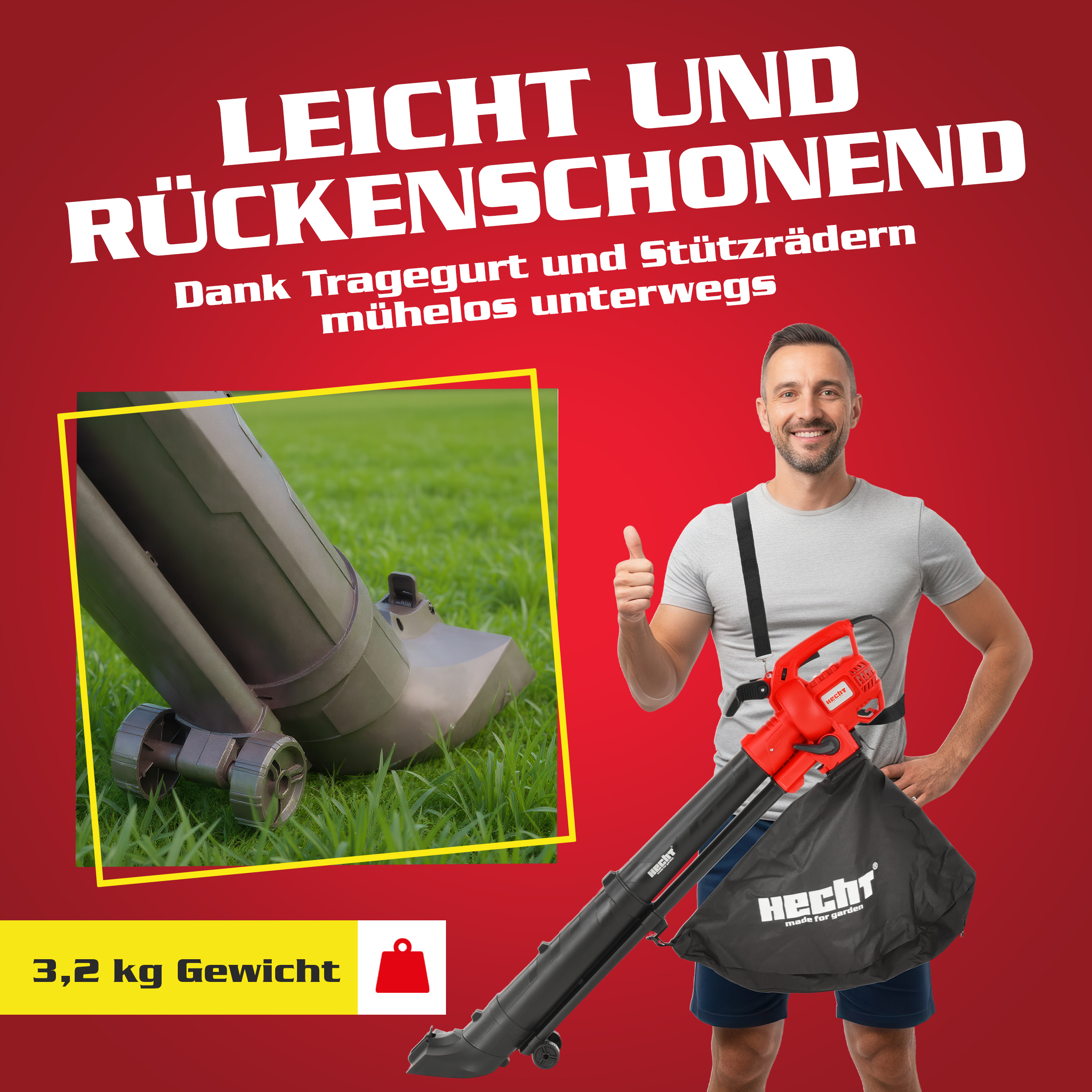Hand Laubbläser HECHT 3003 mit leichtem Gewicht und ergonomischem Griff