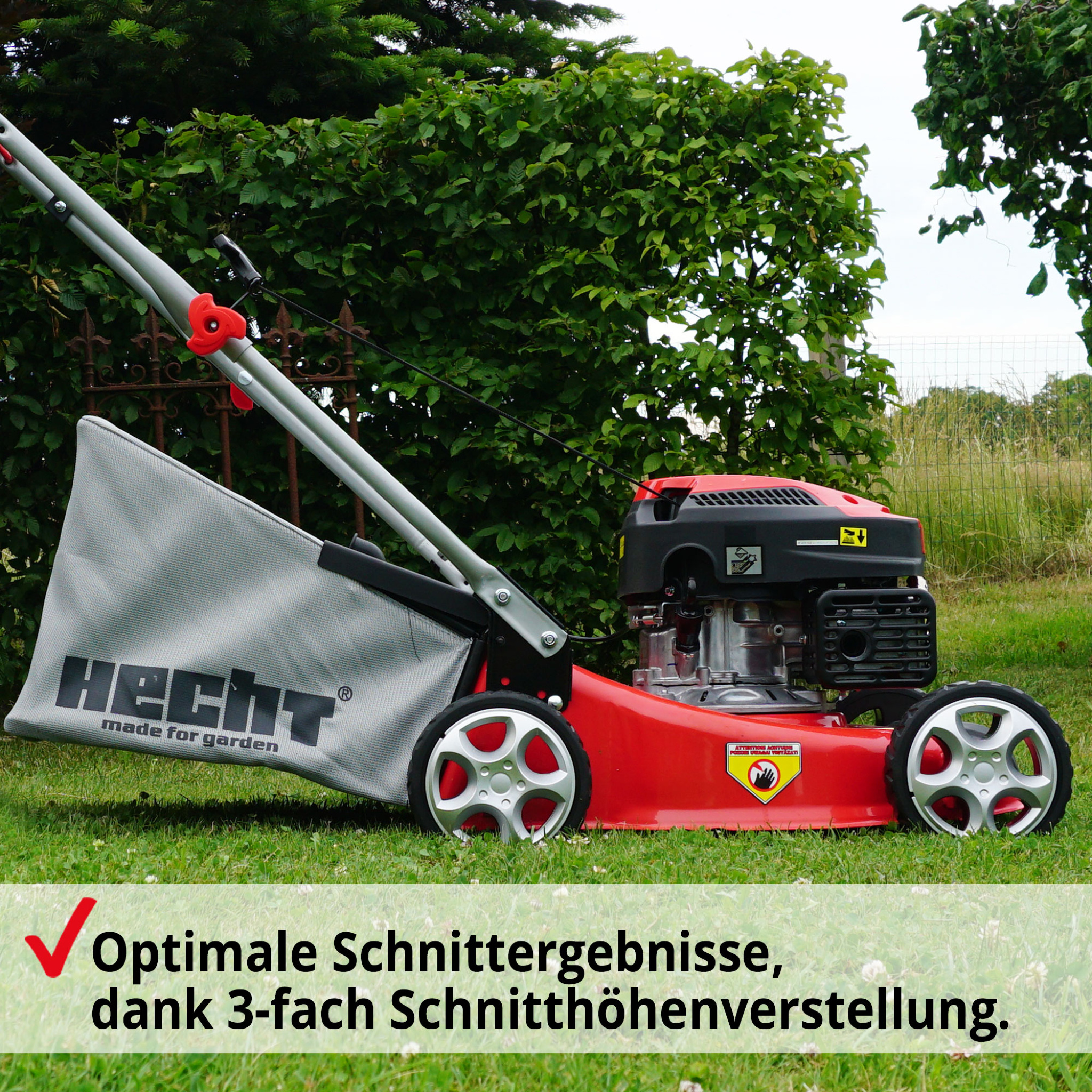 Der HECHT 540 zeigt sich als zuverlässiger Benzinmäher für kleine Gärten.