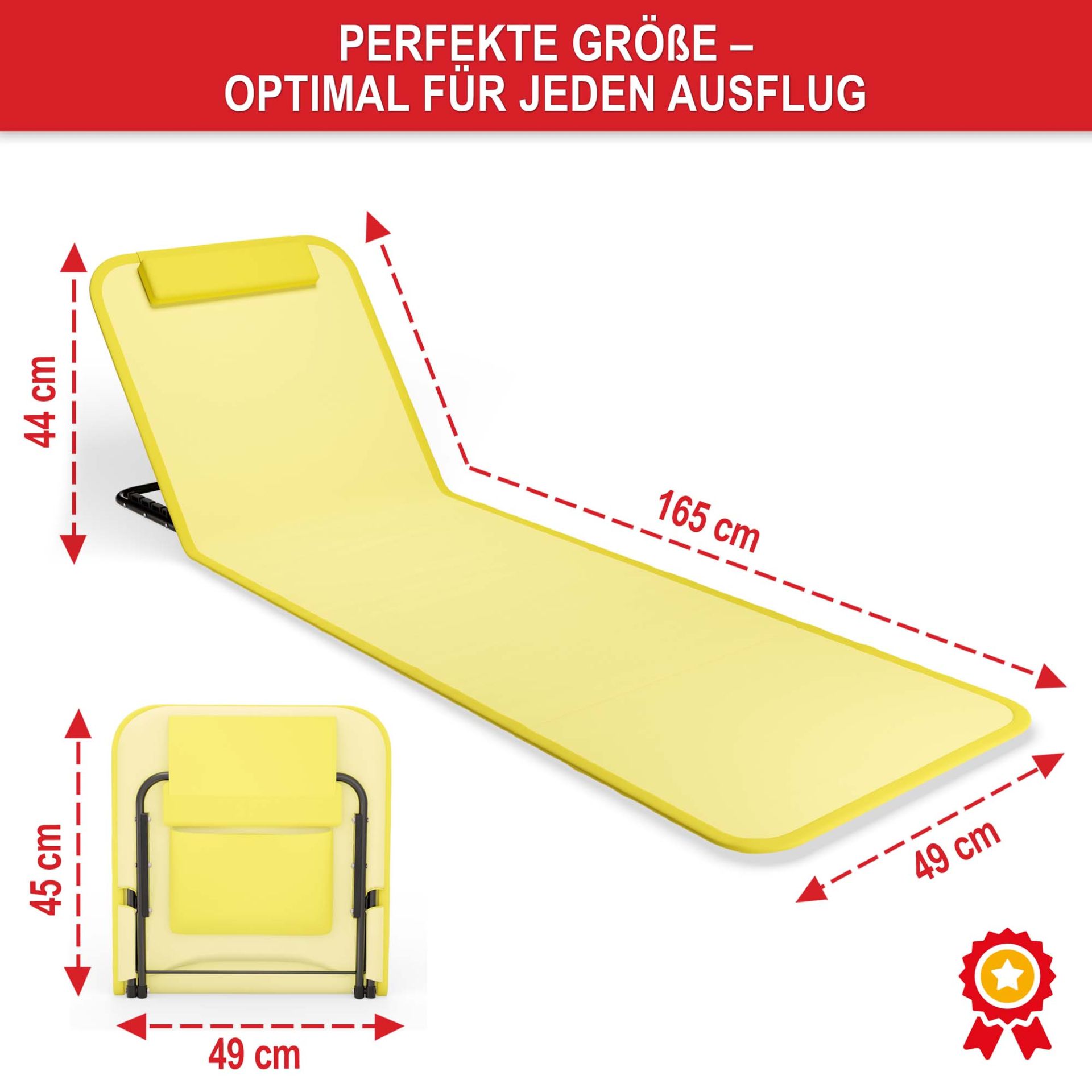 Strandliege gelb - Perfekte Größe, optimal für jeden Ausflug Strandliege gelb - Perfekte Größe, optimal für jeden Ausflug