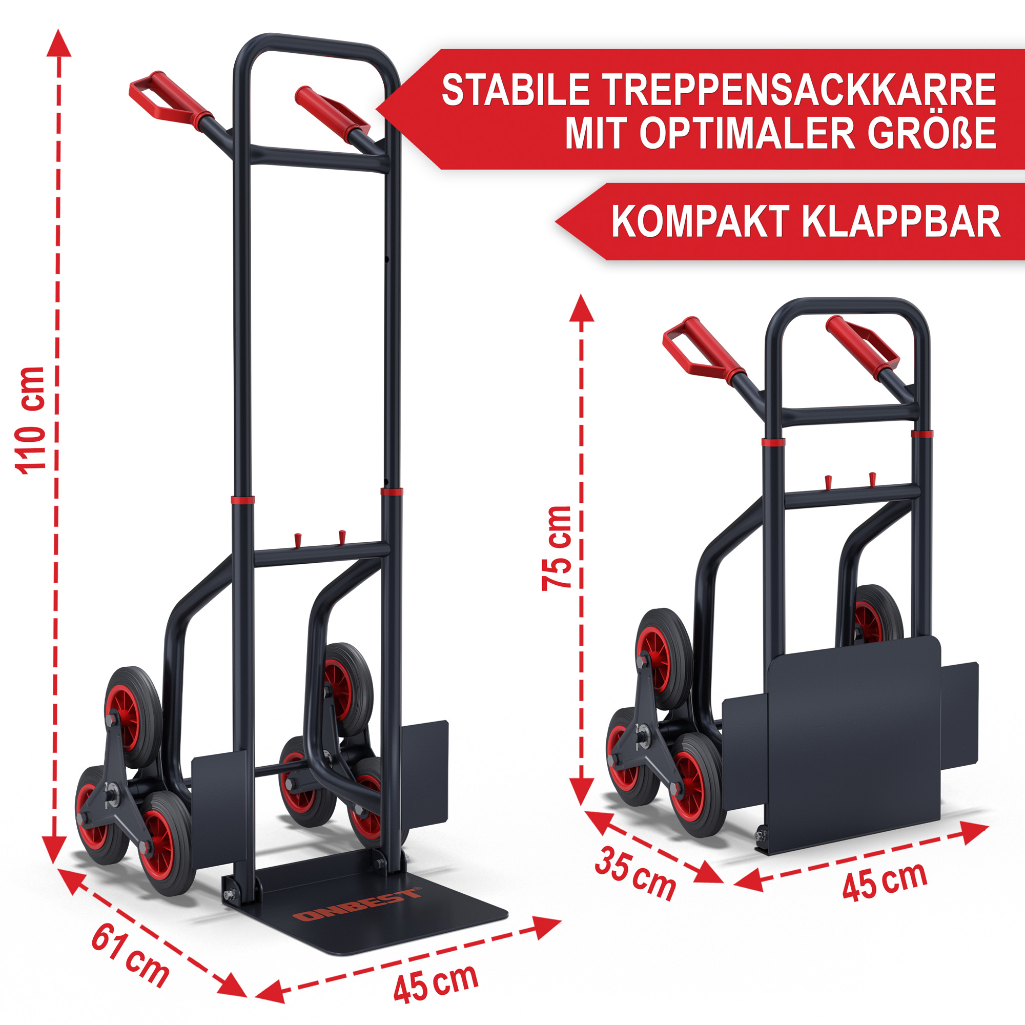 ONBEST 46433 Treppensackkarre; stabile & kompakt klappbare Konstruktion