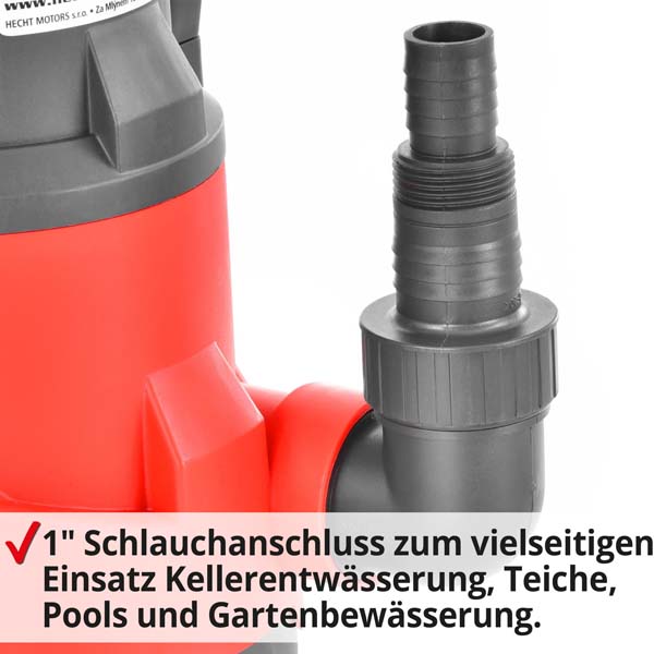 Hecht 3400 Tauchpumpe mit Schlauchanschluss zum vielseitigen Einsatz: Kellerentwässerung, Teiche, Pools und Gartenbewässerung