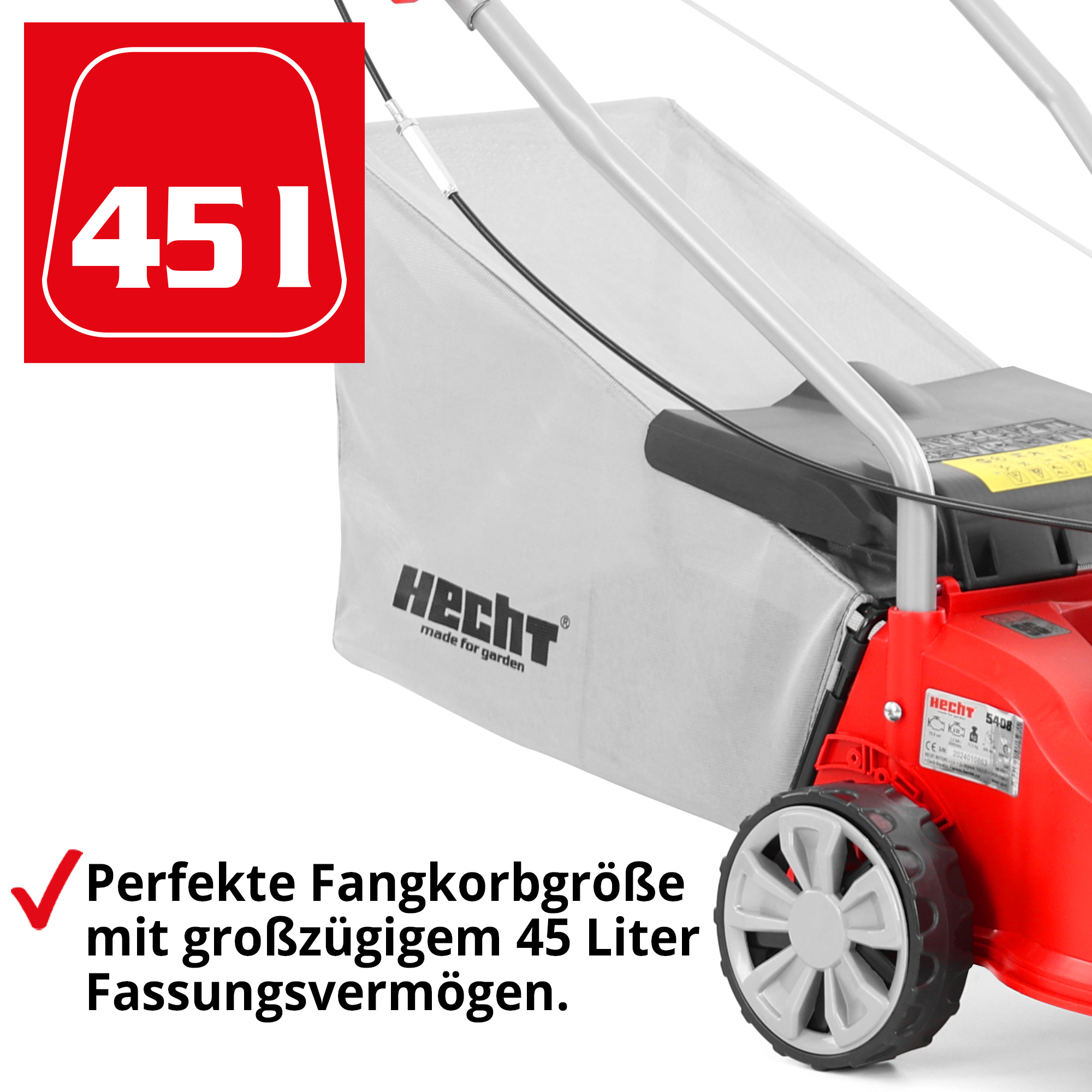 Der Rasenmäher mit Fangkorb nimmt das Schnittgut zuverlässig während des Mähens auf.