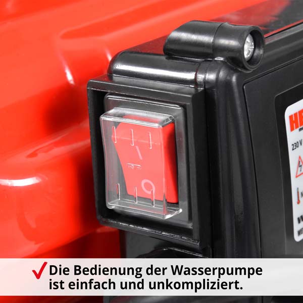 Hauswasserwerk mit rotem Kippschalter für einfache und sichere Bedienung, Detailansicht