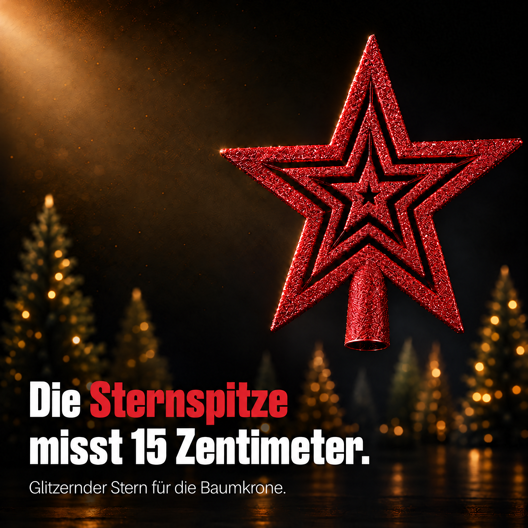 ONBEST Sternspitze Rot: 15 cm großer Glitzerstern für die Baumkrone. (Dieses Bild wurde mit Hilfe von KI generiert.)