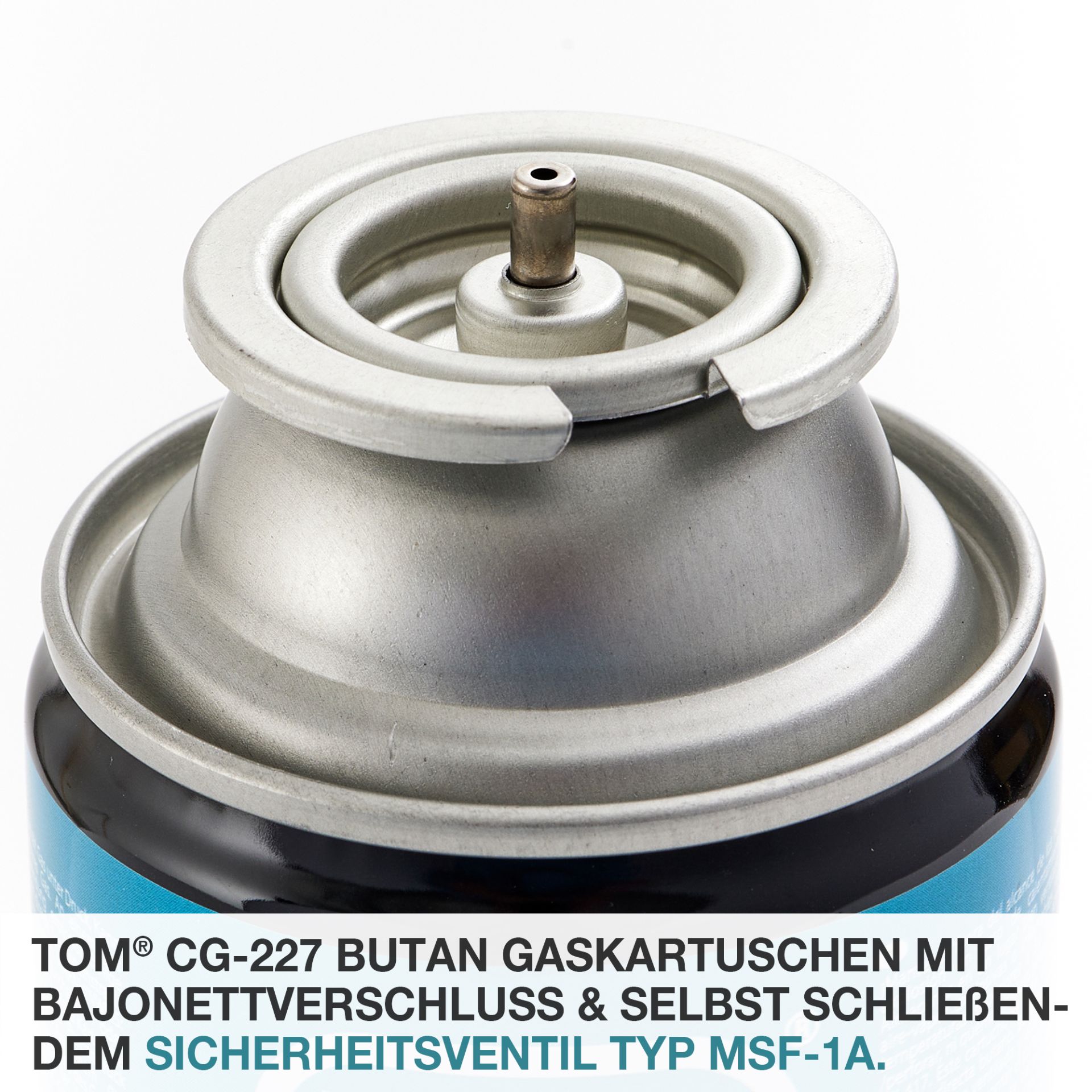 TOM Butan Gaskartusche CG-227 mit Bajonettverschluss und selbst schließendem Sicherheitsventil