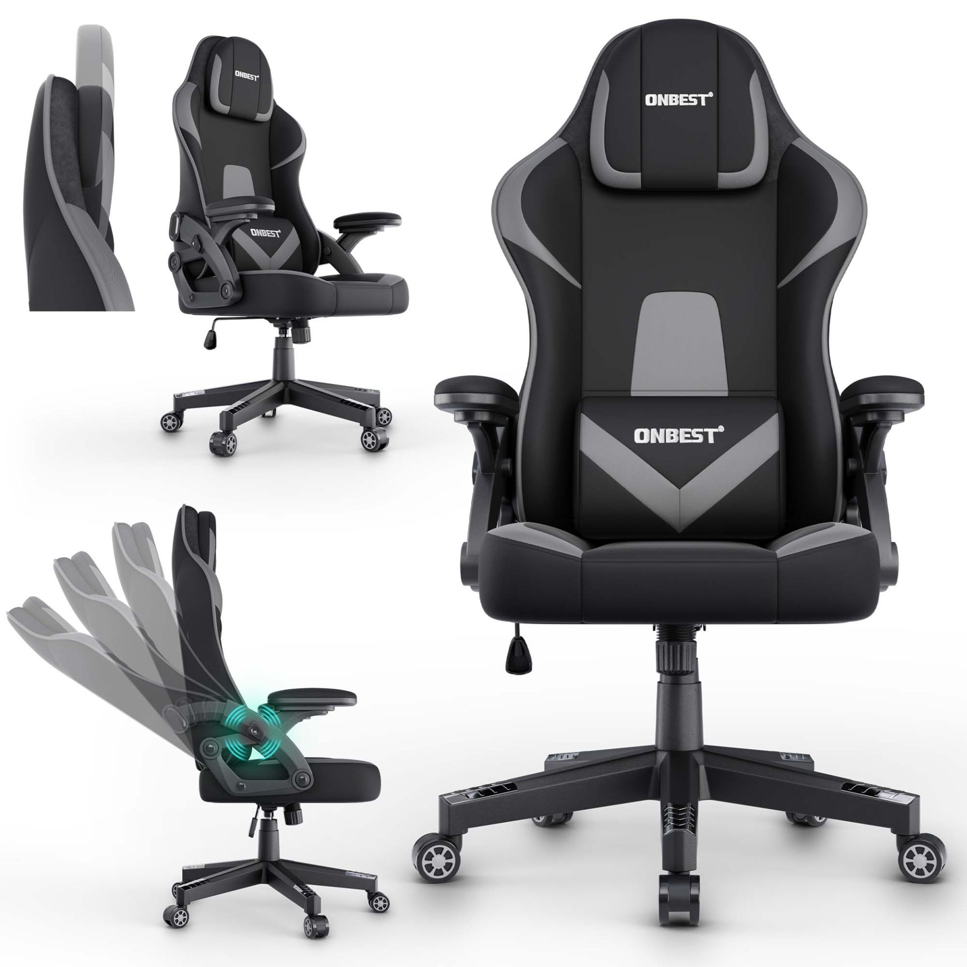Gaming Stuhl schwarz/ grau - Verstellbare Rückenlehne