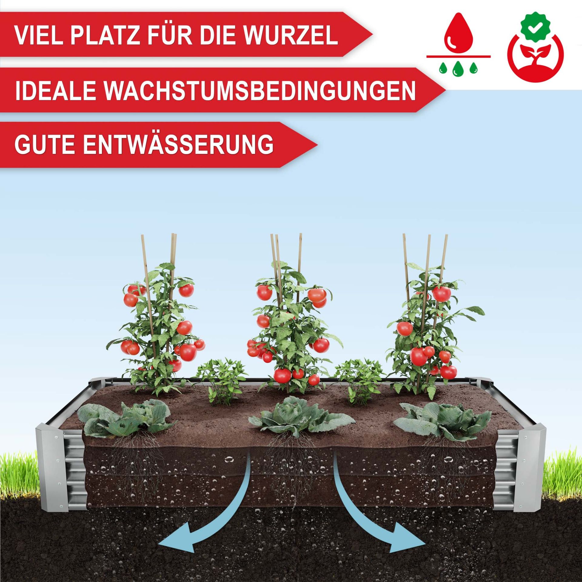 Hochbeet Stahl Silber M - Viel Platz für die Wurzeln, ideale Wachstumsbedingungen, gute Entwässerung
