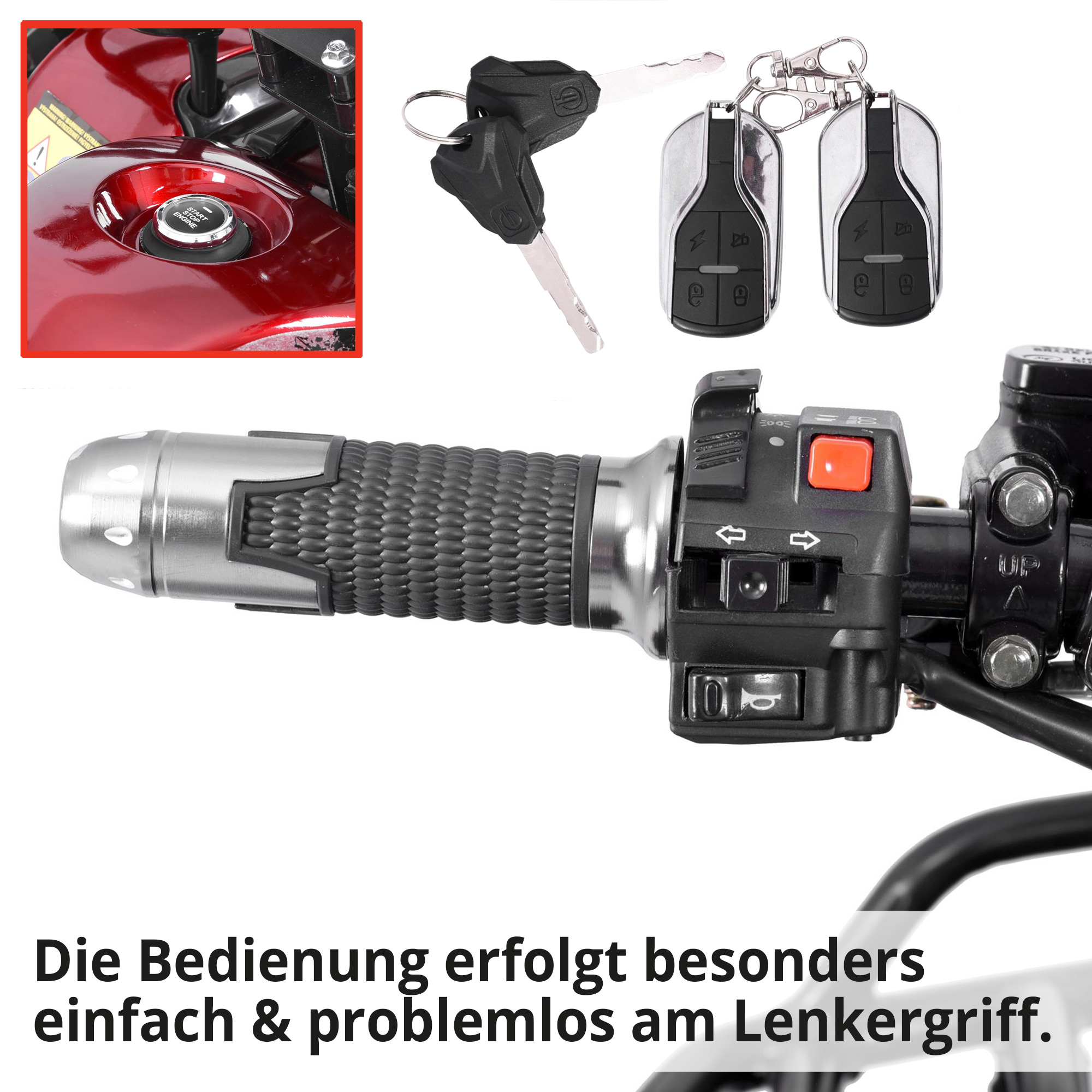 Quad mit Straßenzulassung; Die Bedienung erfolgt problemlos und einfach am Lenkergriff