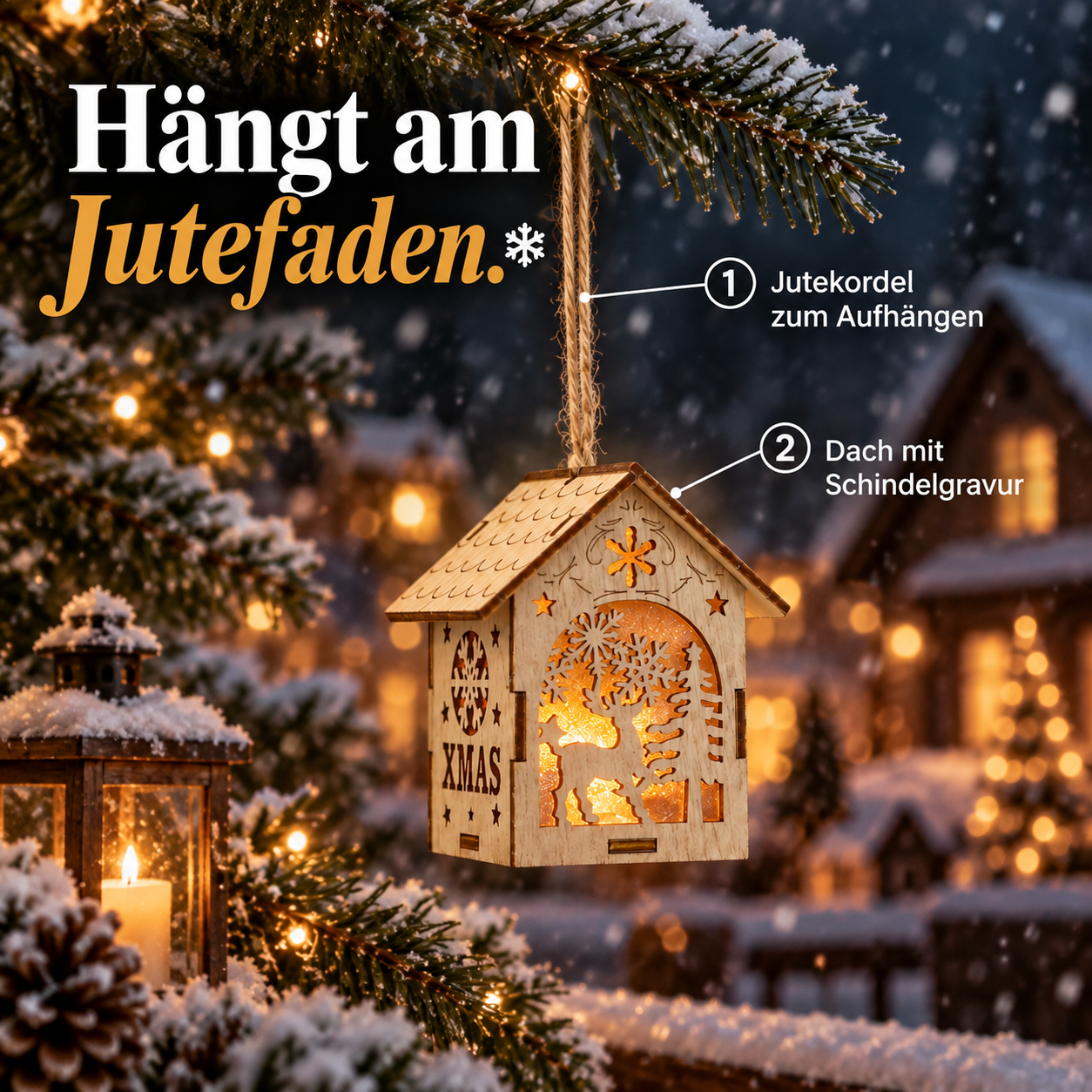 ONBEST Deko-Haus am Jutefaden: Detailansicht der Schindelgravur am Dach (Dieses Bild wurde mit Hilfe von KI generiert.)