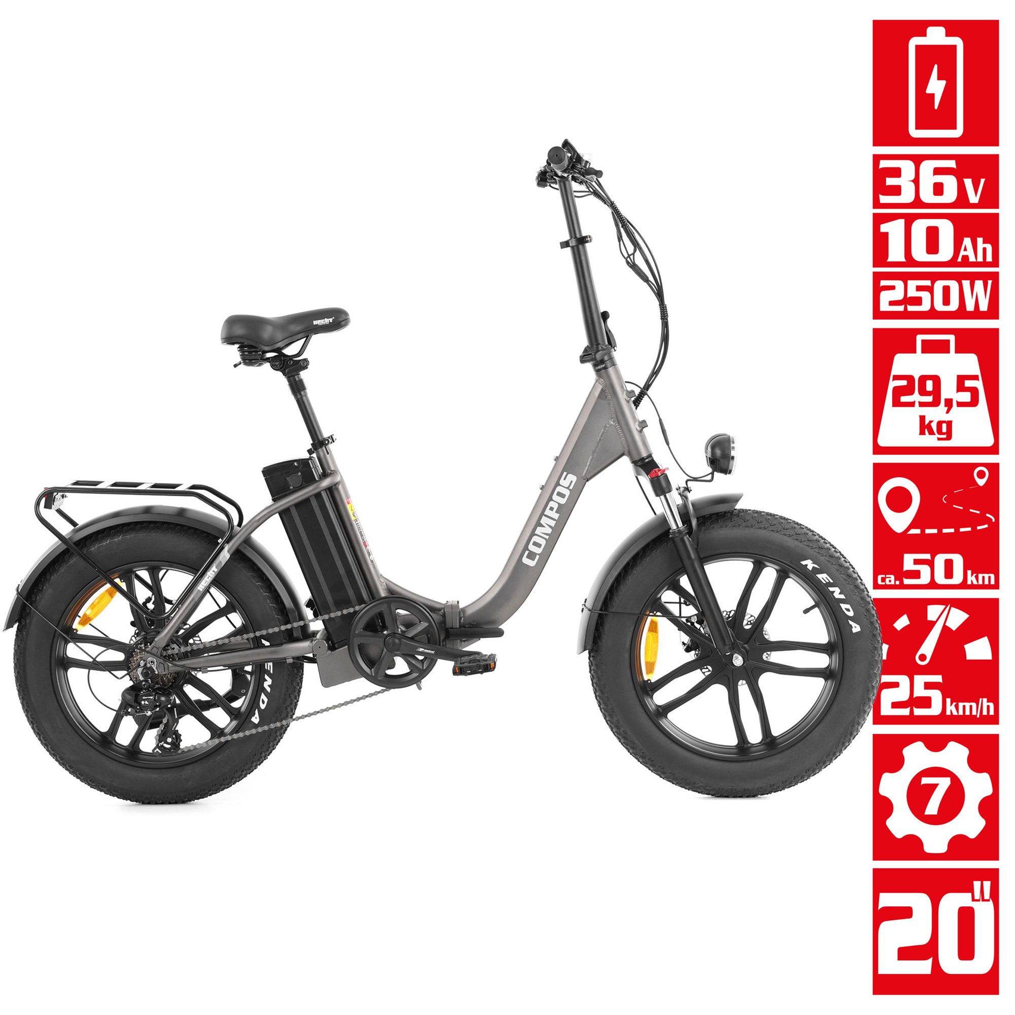 Hecht Elektro Klapprad XL mit etwa 50 Kilometer Reichweite