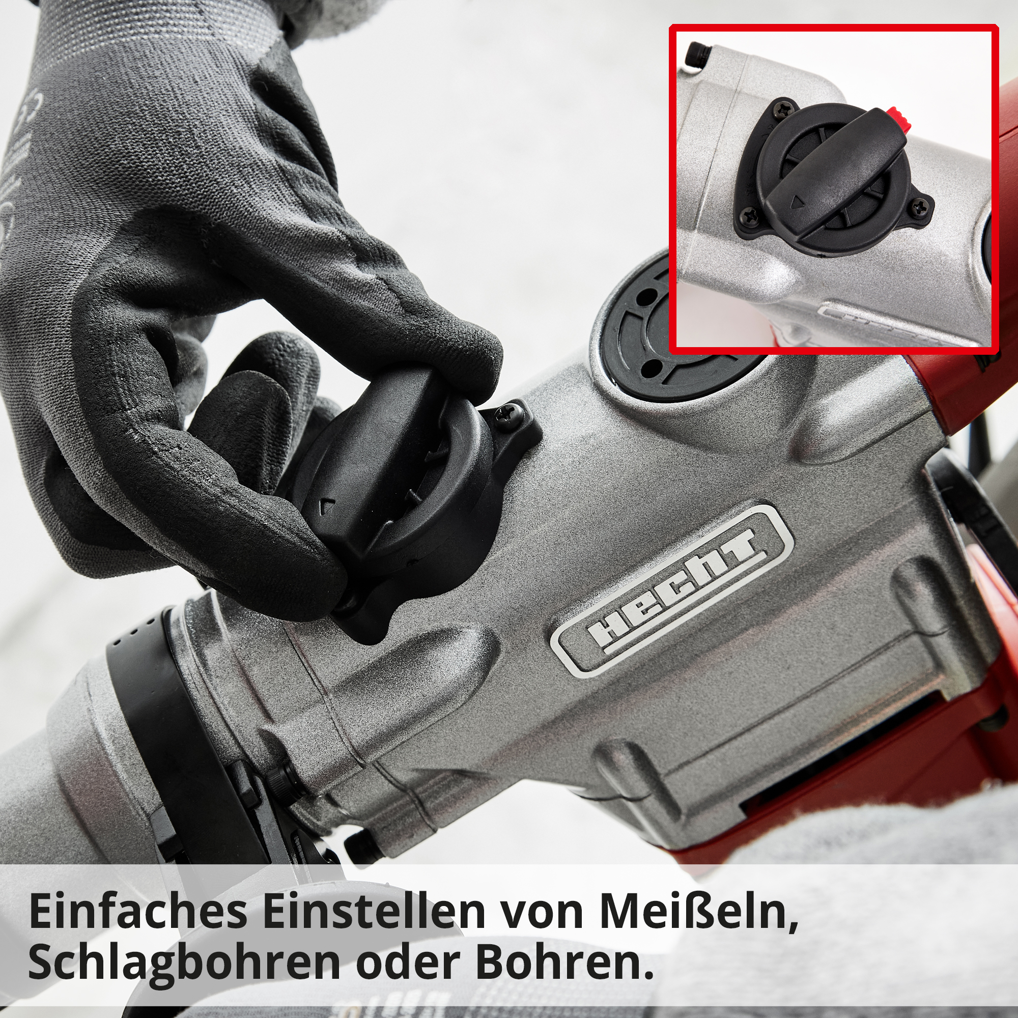 HECHT 1028 Bohrhammer; Einfaches Einstellen von Meißeln, Schlagbohren oder Bohren