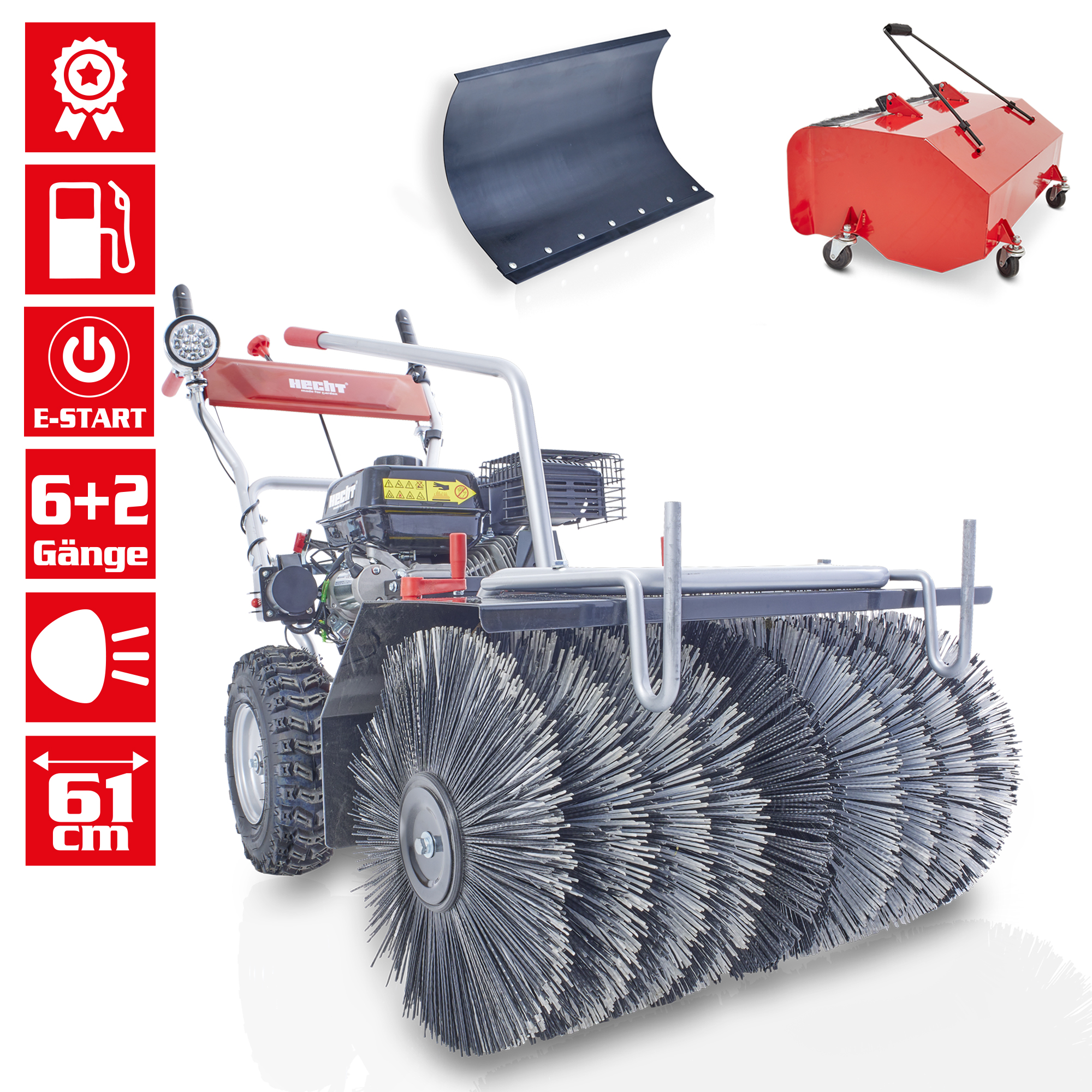 HECHT Benzin Kehrmaschine »8616 SE Set 2« Benzin-Kehrmaschine mit großer Arbeitsfläche inkl. Schneeschild und Auffangbox