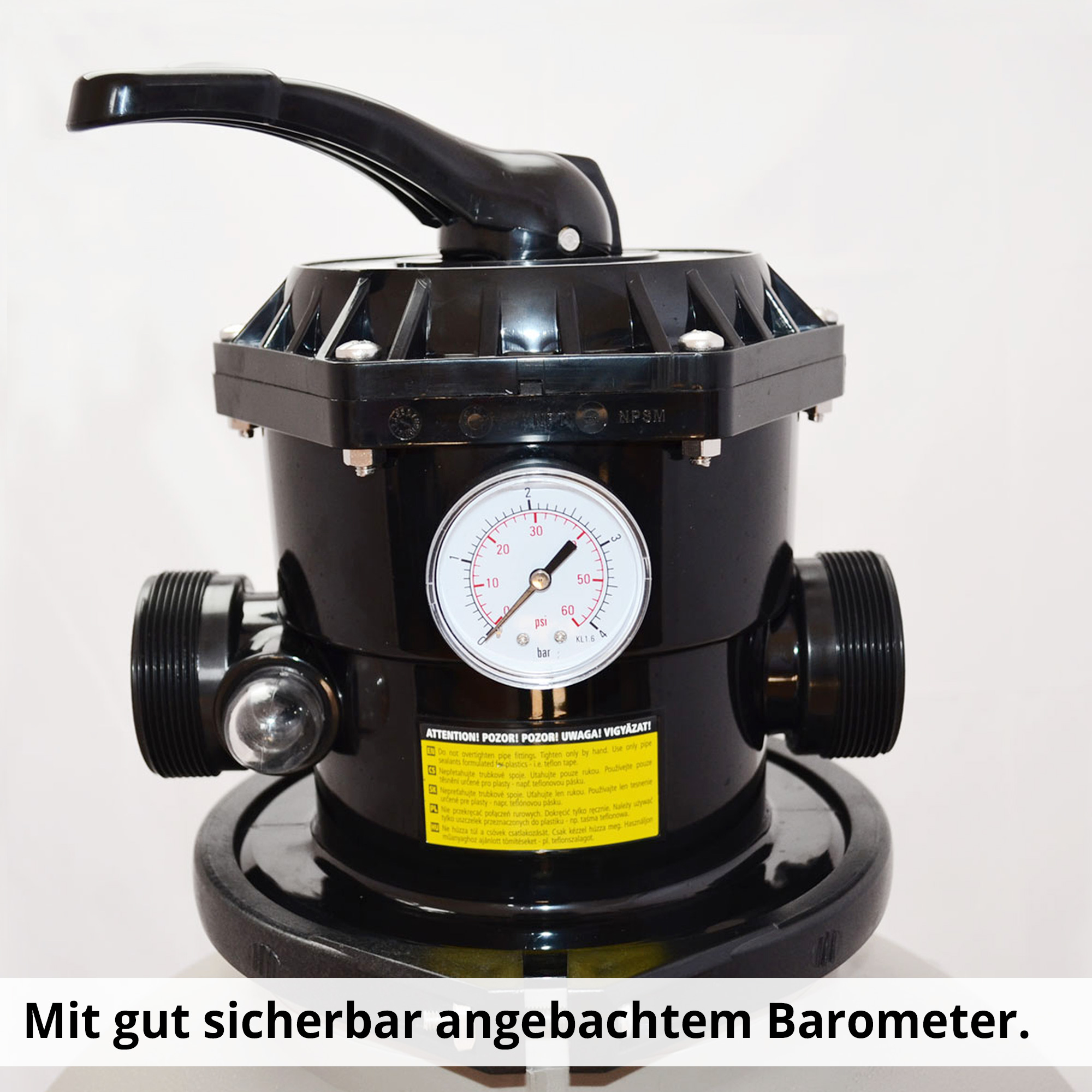 Sandfilteranlage; Mit gut sichtbar angebrachtem Barometer
