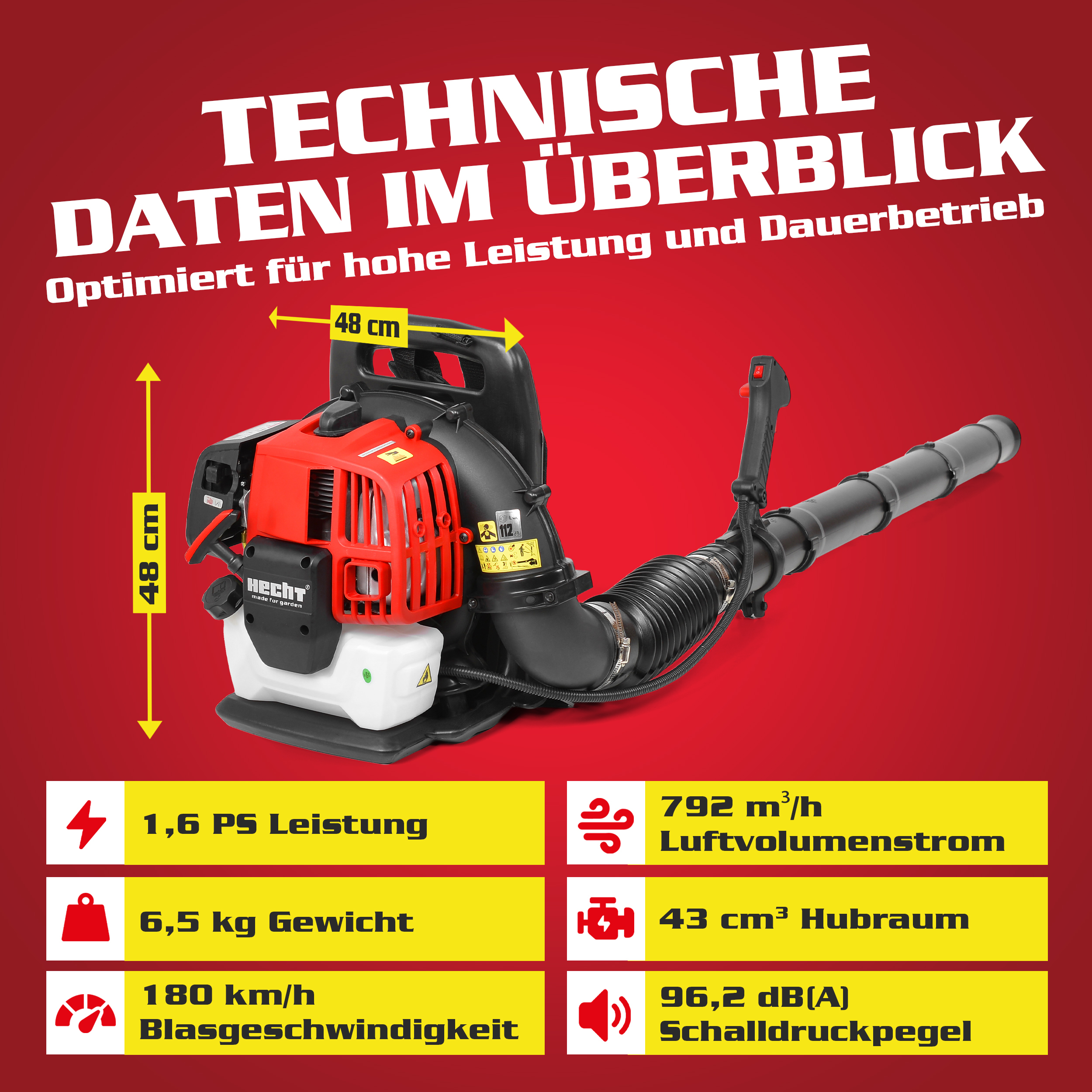 Hecht Laubbläser mit geringem Gewicht und gepolsterter Tragegurt für langes arbeiten