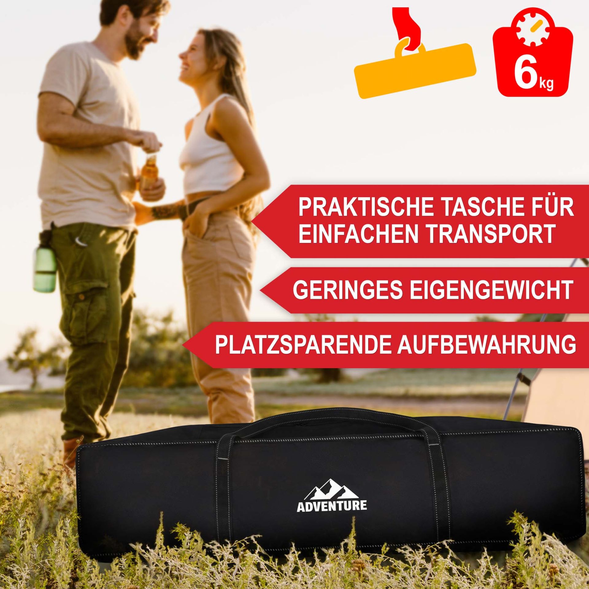 Campingstuhl schwarz/ grau - Praktische Tasche für einfachen Transport, geringes Eigengewicht, Platzsparende Aufbewahrung