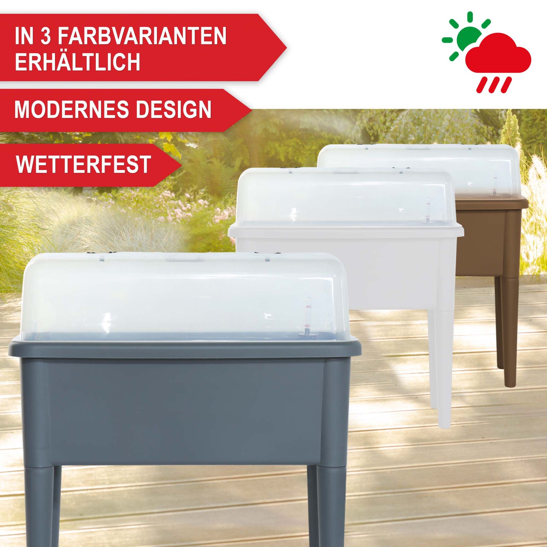 Hochbeet Kunststoff grau - In 3 verschiedenen Farben erhältlich; modernes Design; wetterfest