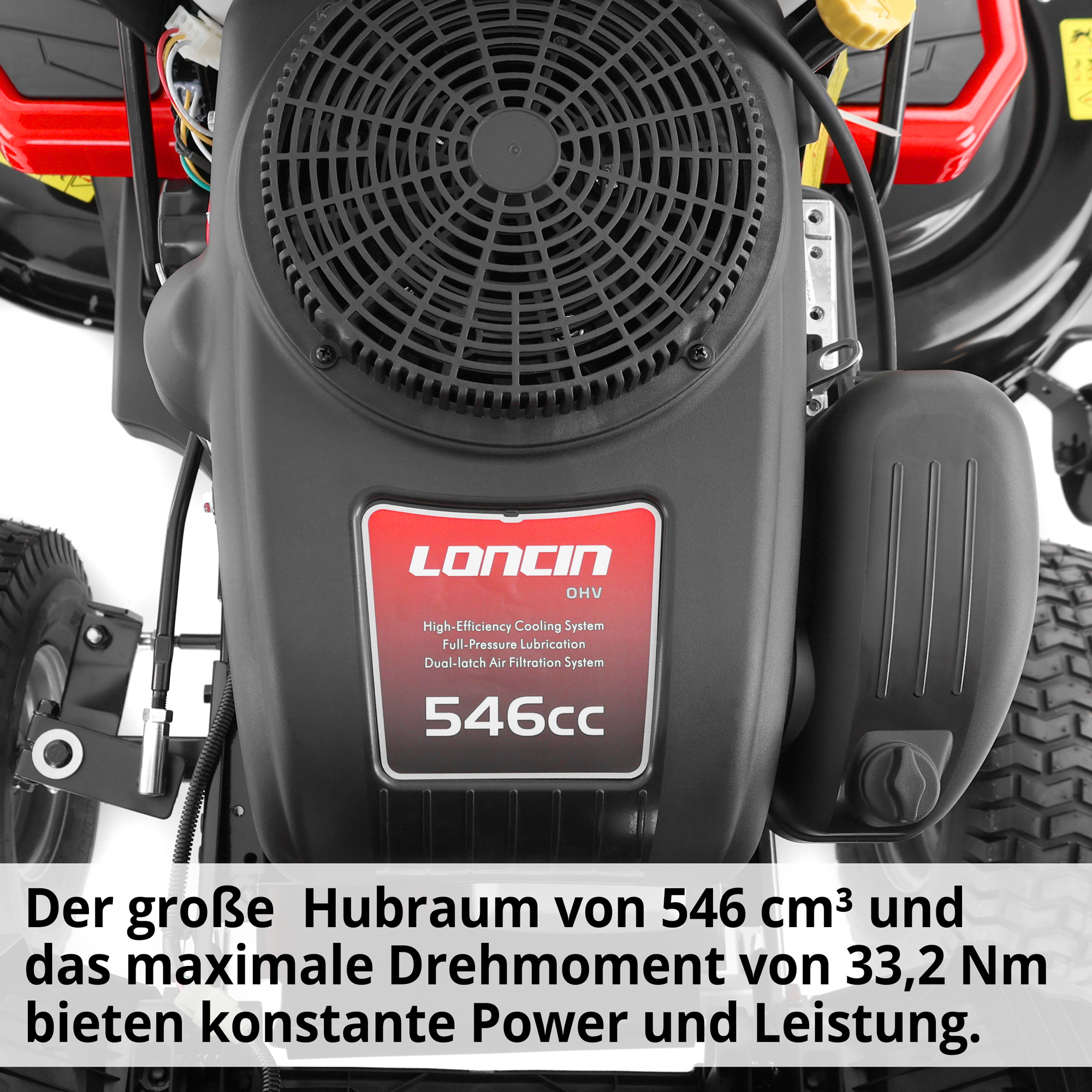 Benzin-Rasentraktor Aufsitzmäher mit Loncin OHV Motor und 546 ccm Hubraum für stätige Leistung 