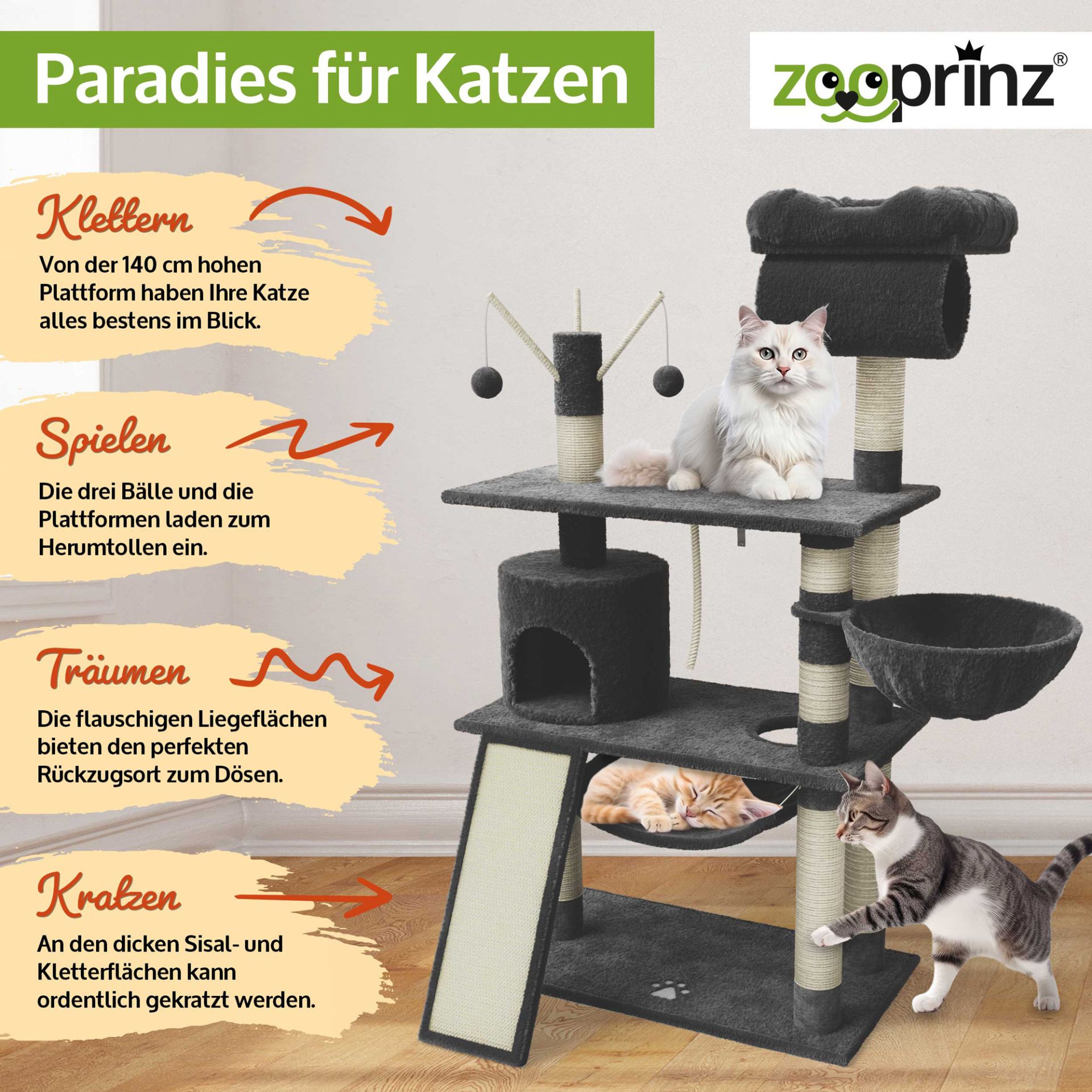 Katzenbaum Emma; Paradies für Katzen: Klettern, Spielen, Träumen und Kratzen
