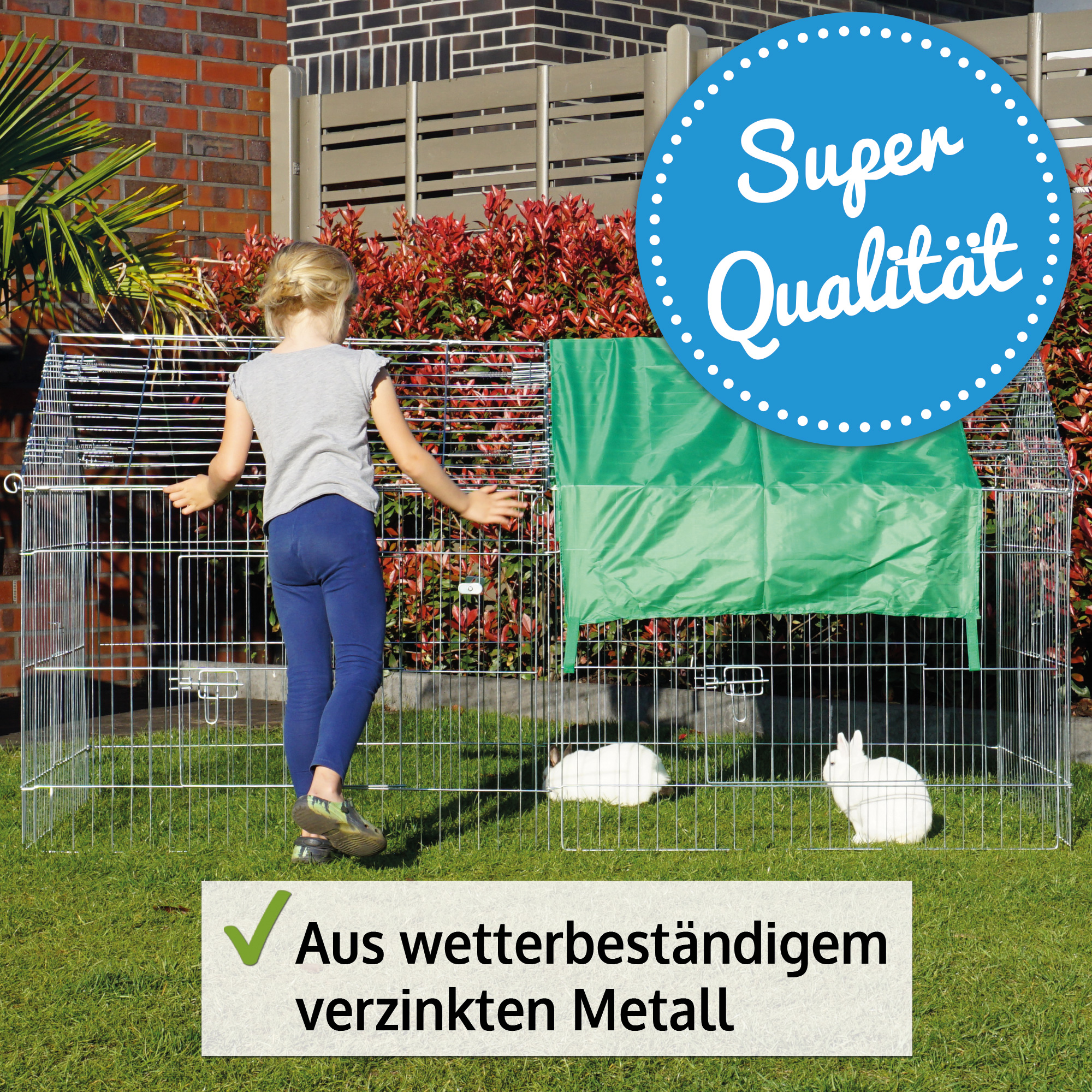 Freilauf mit Dach und Seitenwänden aus Metall für Gartenhaltung