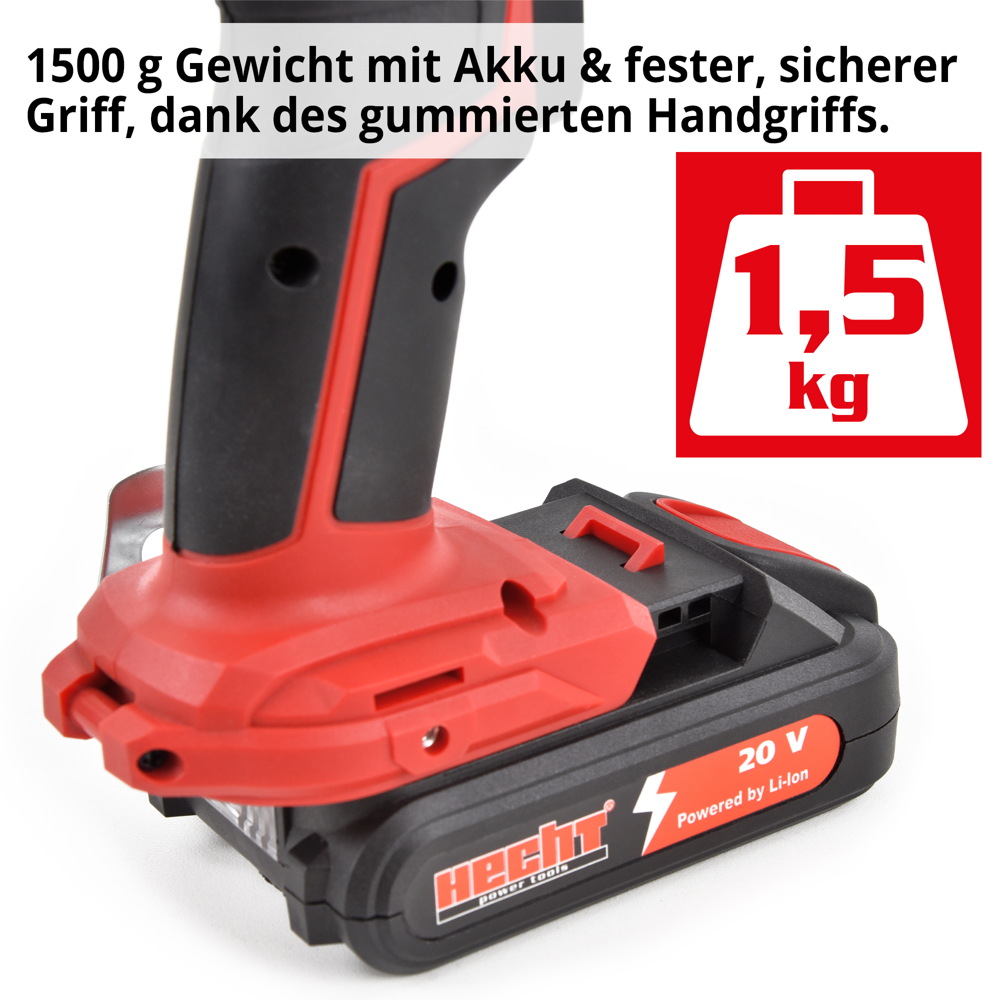 HECHT 1278 Akkuschrauber; 1500 g Gewicht mit Akku & fester, sicherer griff, dank des gummierten Handgriffs