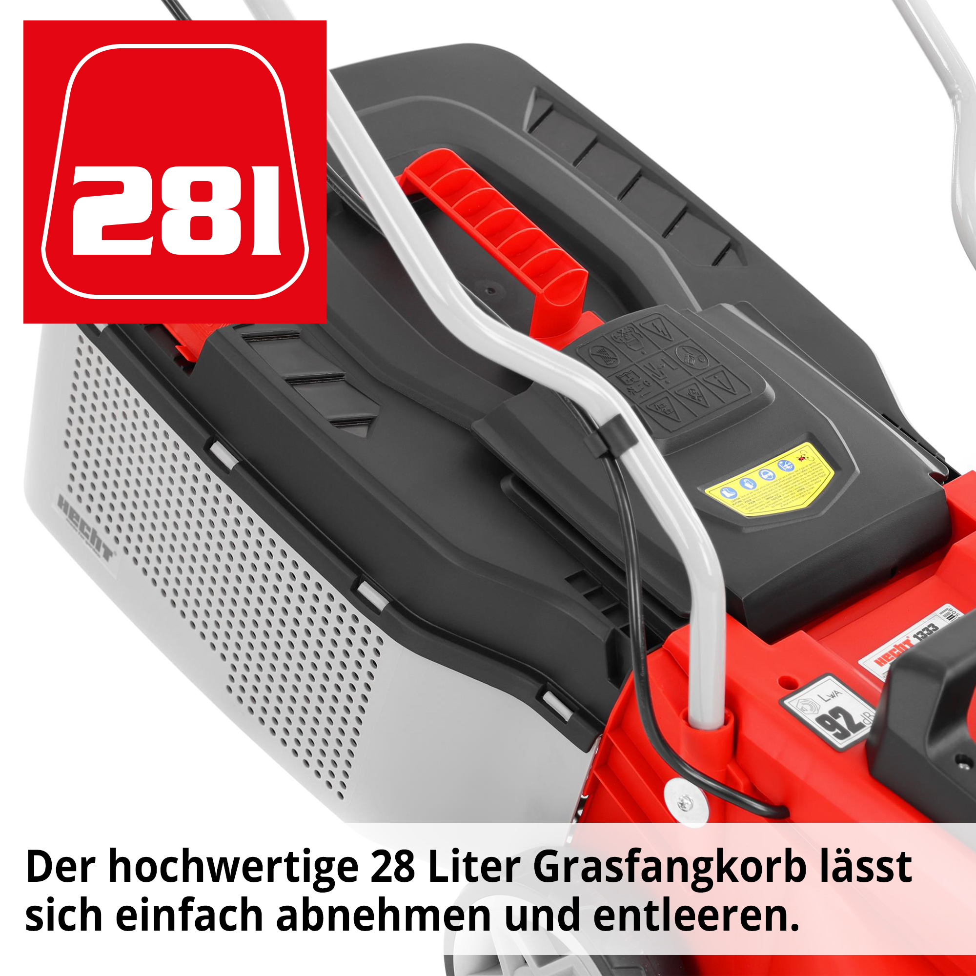 Elektro-Rasenmäher mit 28 Liter Grasfangkorb ideal für kleine Flächen 