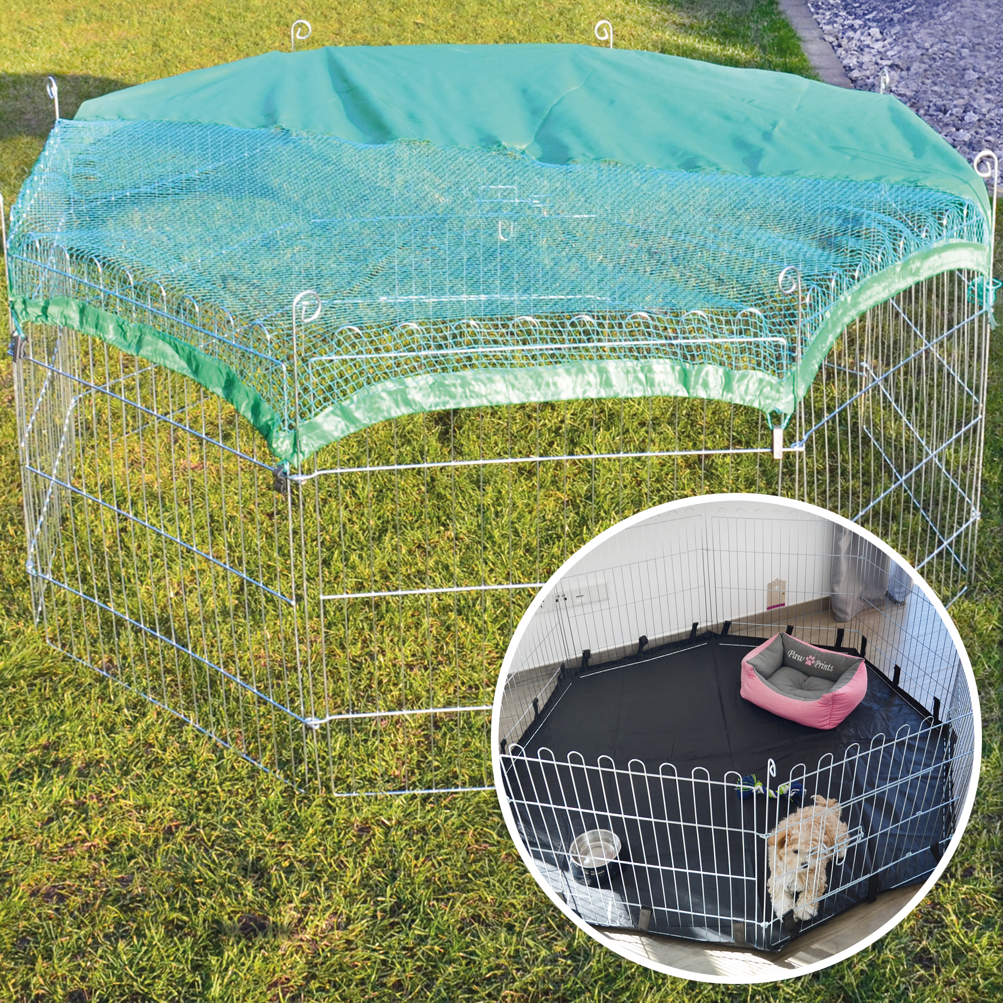 2711-titelbild_1 Freilaufgehege mit Schutznetz für Kaninchen, Hase und kleiner Hund