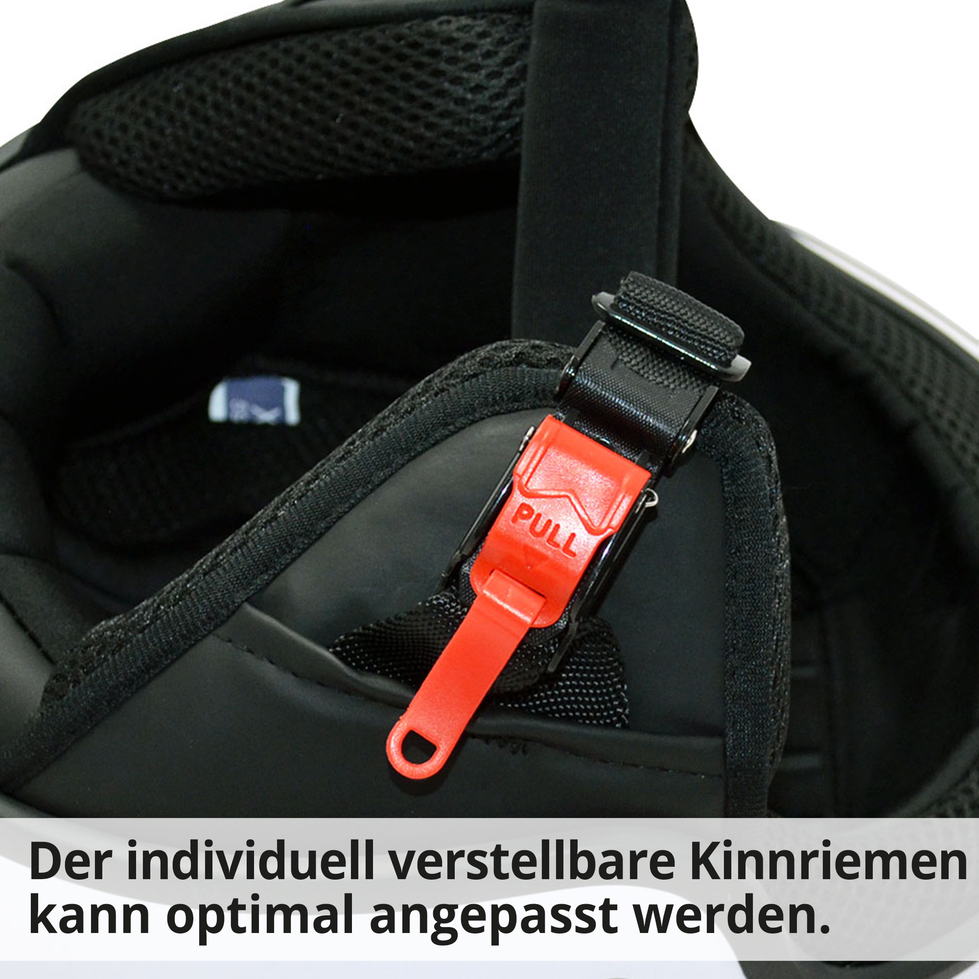 Motorradhelm; Individuell verstellbarer Kinnriemen