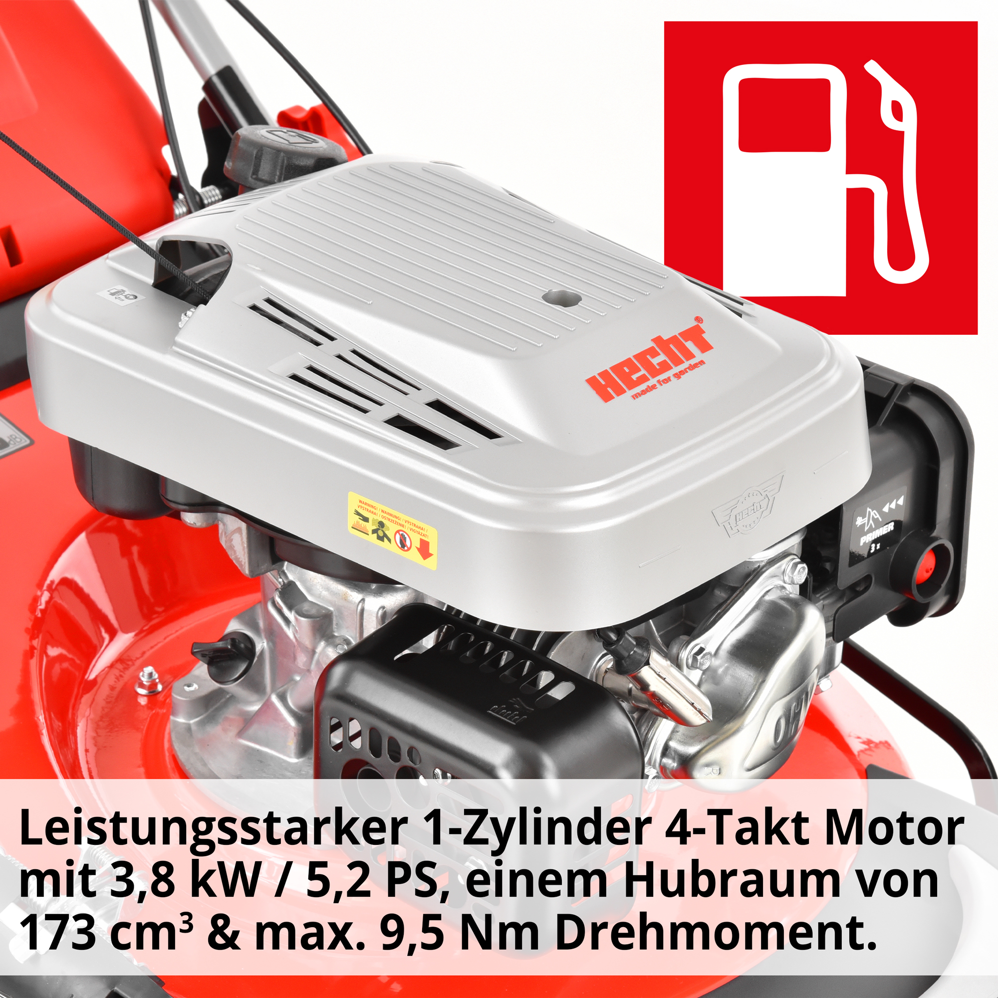 Rasenmäher Benzin Motor 173 ccm 5,2 PS 3,8 kW leistungsstark 4-Takt (Dieses Bild wurde mit Hilfe von KI generiert.)