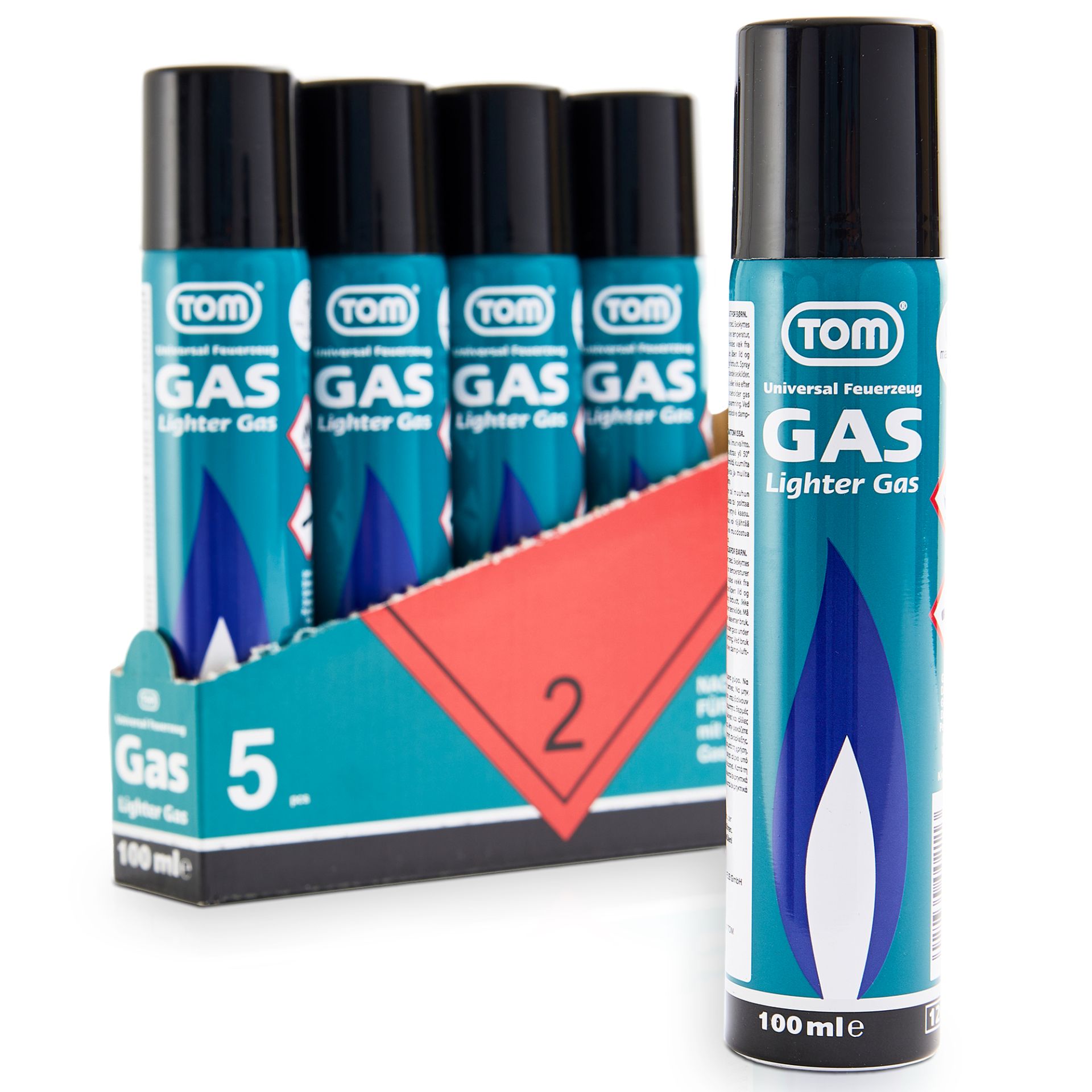 5 Dosen LG-100 TOM Feuerzeug Gas 100 Milliliter
